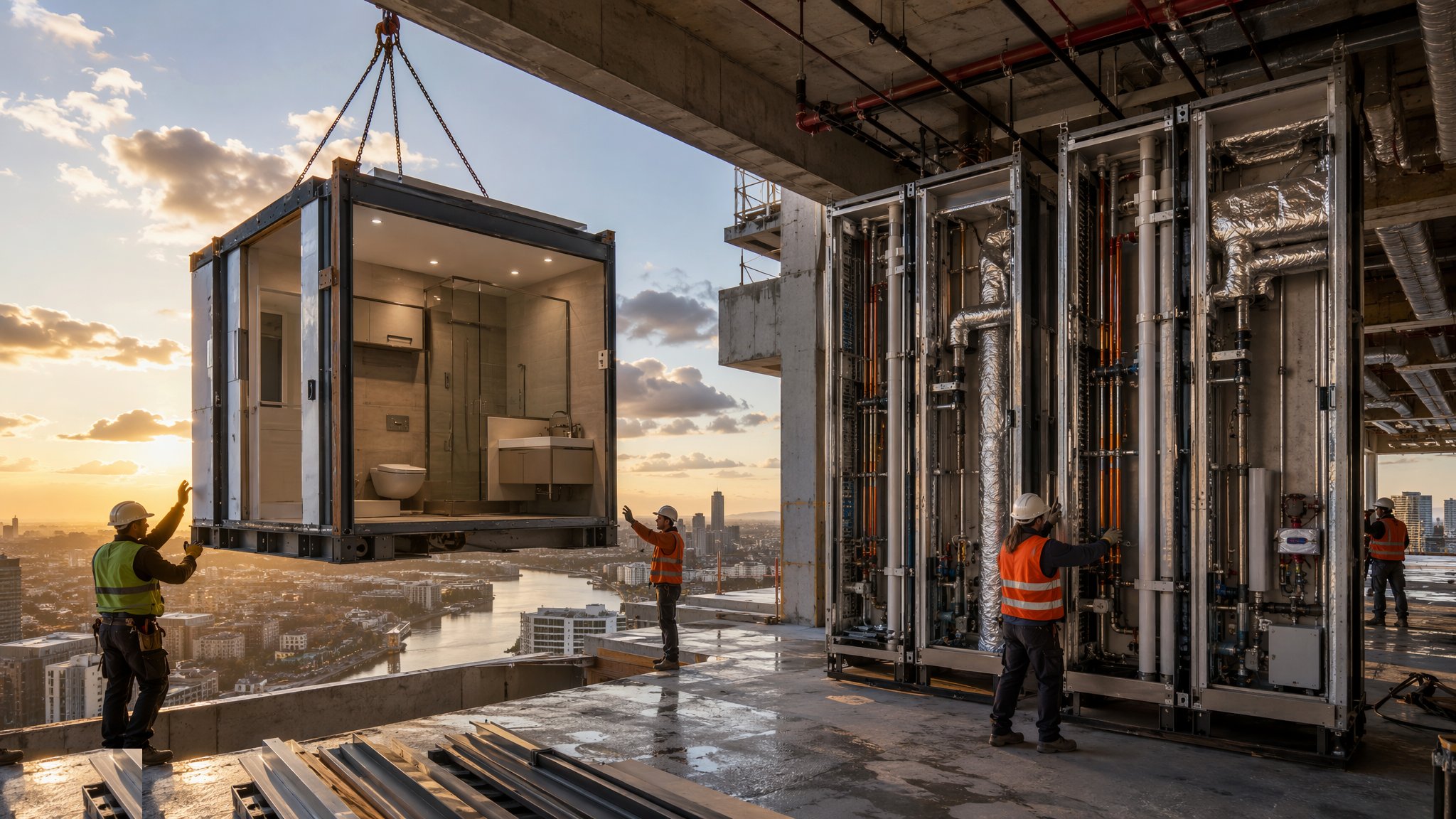 Bathroom Pods, Riser and Plant Modules — construction process cover