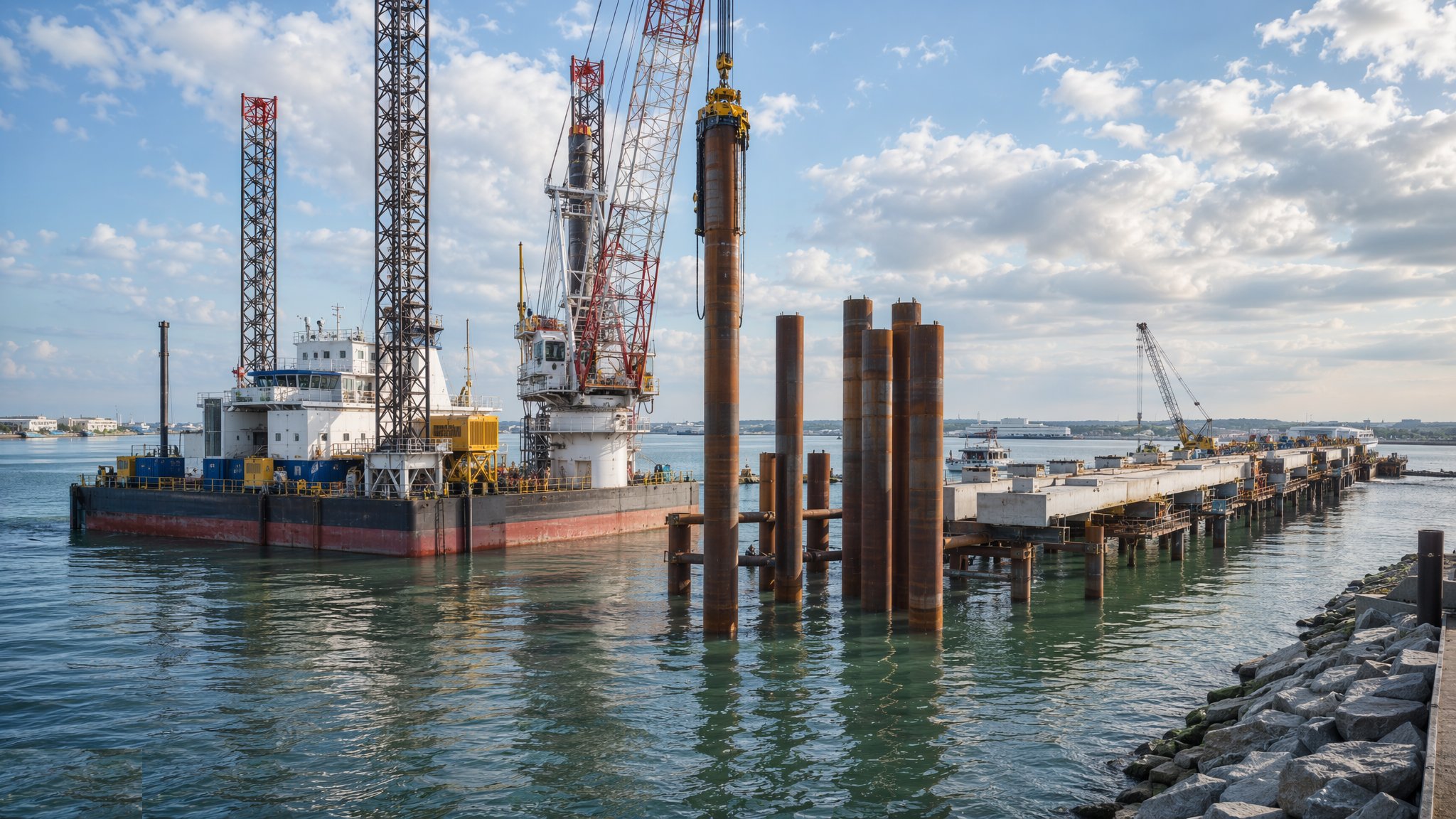 Marine Piling & Jetty Construction — construction process cover