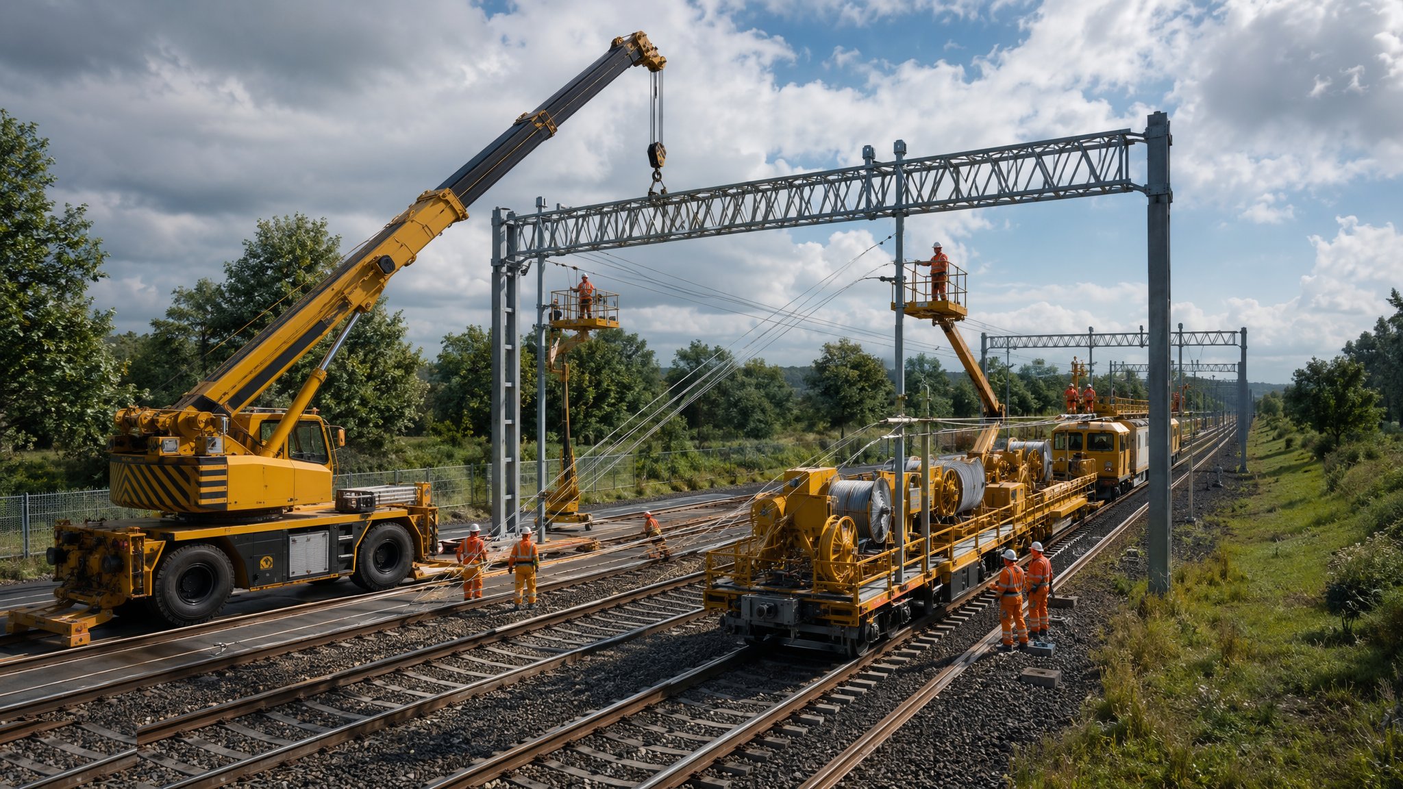 Rail Electrification — OLE & Conductor Rail — construction process cover