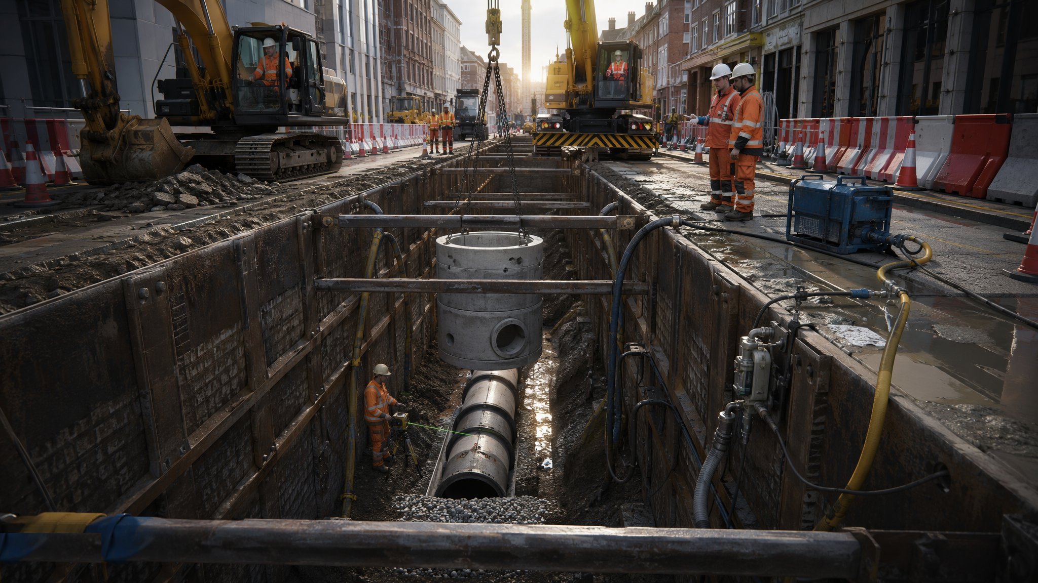 Sewer Network Construction — construction process cover