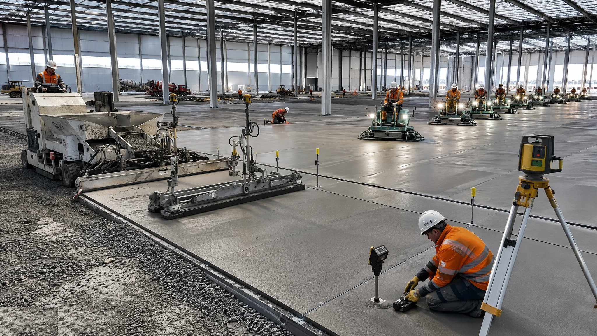 High-Tolerance Warehouse Floor Slabs — construction process cover