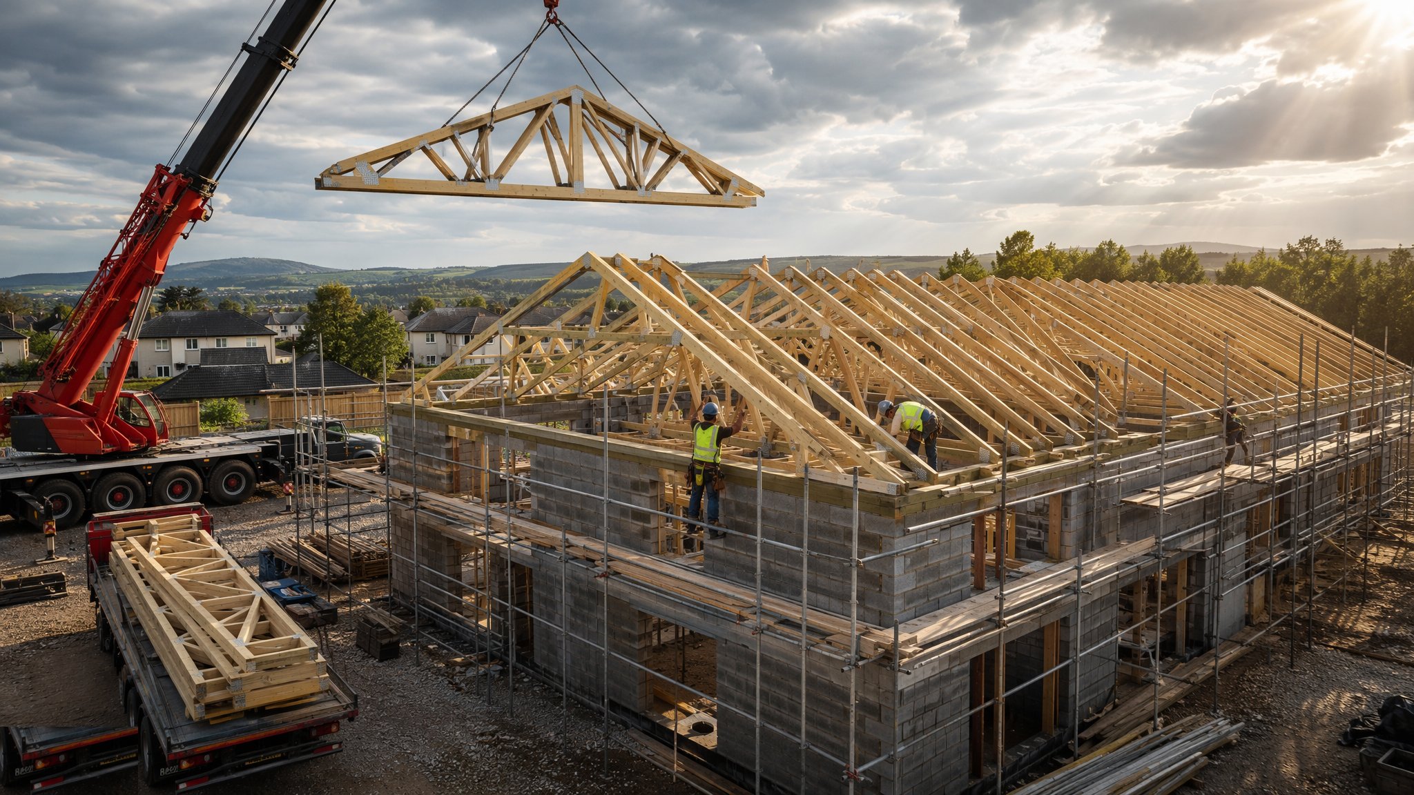 Pitched roofs with trussed rafters — Roofing