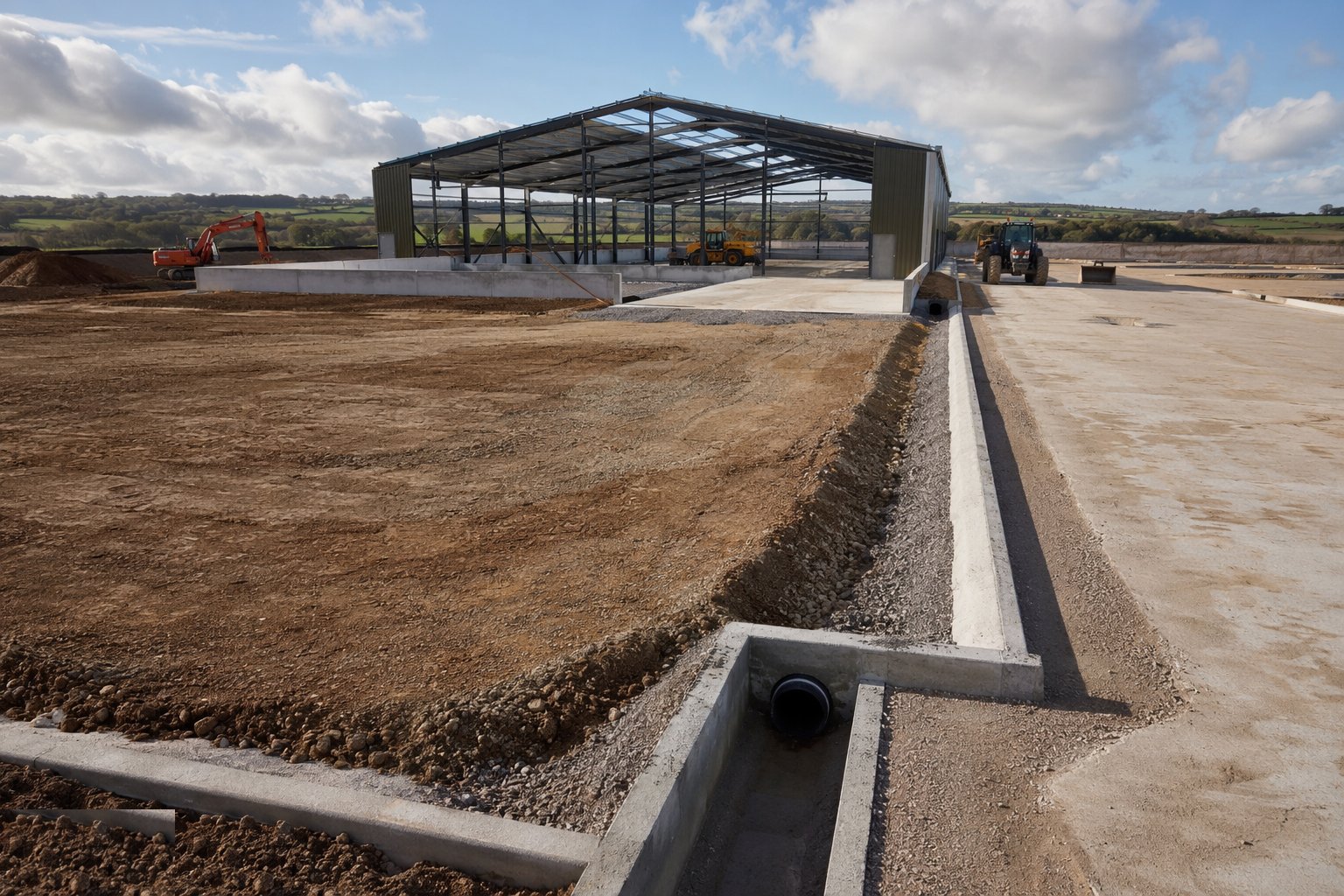 Set the site levels, drainage and clean/dirty separation — Agricultural Buildings, step 1