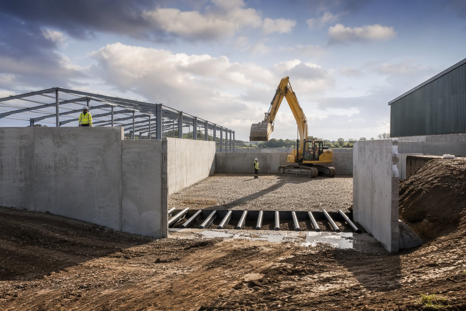 Construct grain retaining walls, floors and aeration — Agricultural Buildings, step 4