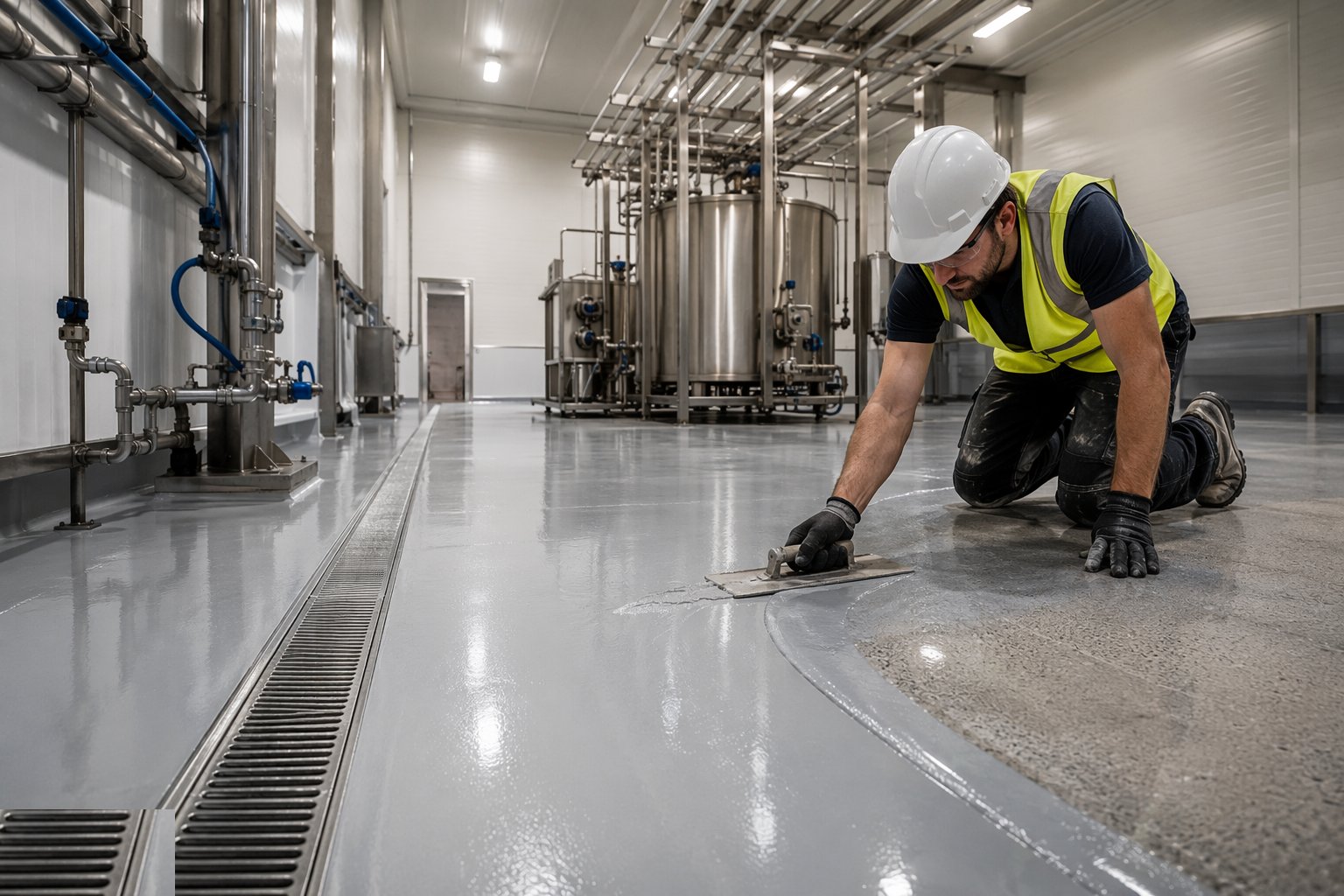 Lay the hygienic floors and finishes — Food & Beverage Processing Facilities, step 4