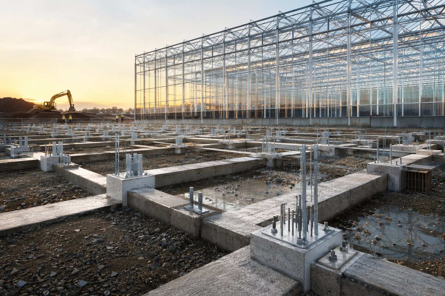 Foundations, floors and site water management — Glasshouses & Vertical Farms, step 1