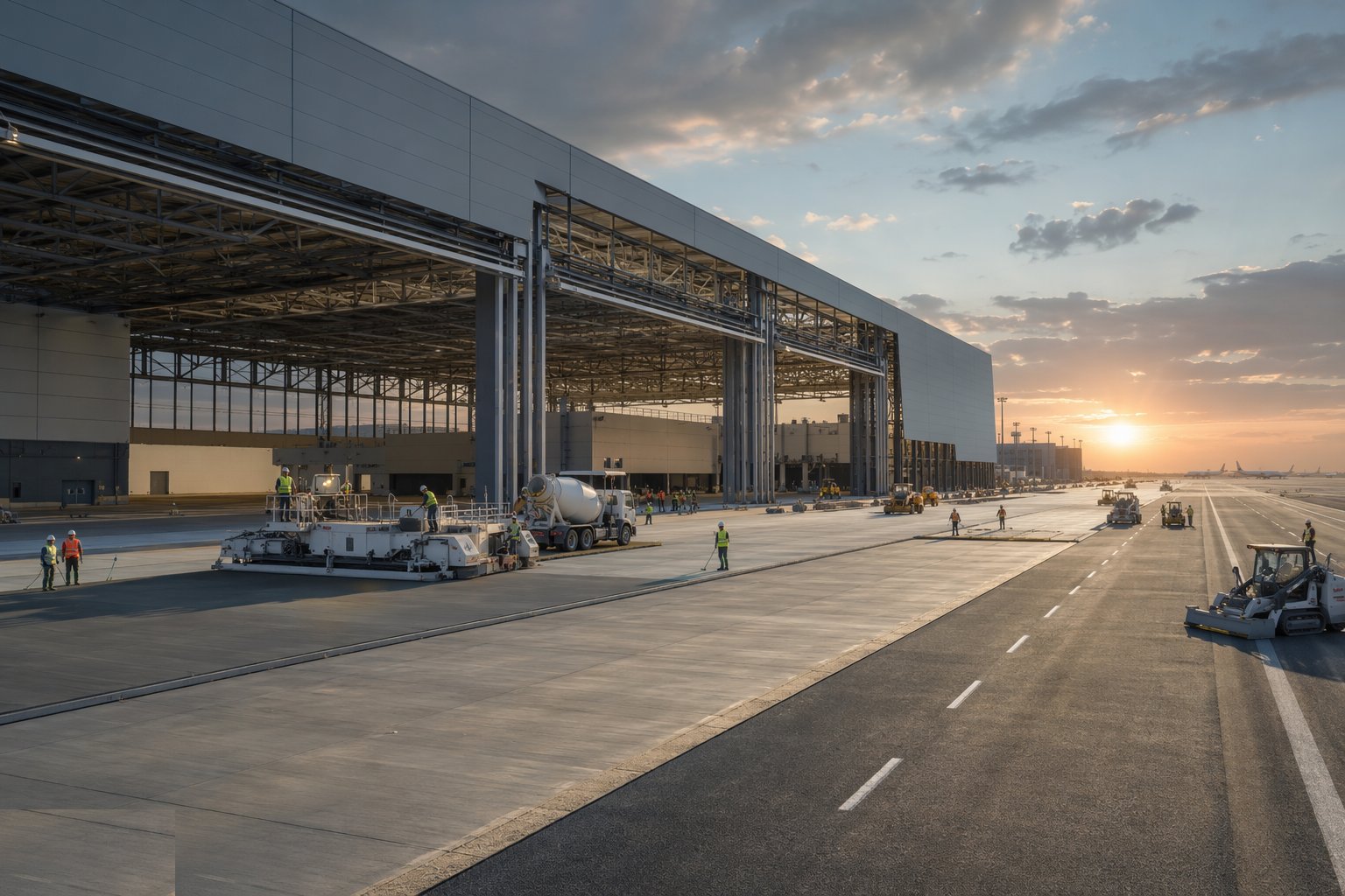 Complete aprons, airside roads and GSE infrastructure — Hangars & Cargo Facility Construction, step 6