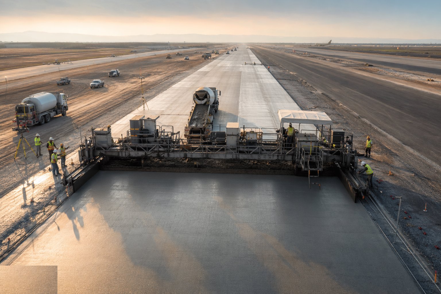 Place the pavement: slipform concrete or echelon asphalt — Runway & Taxiway Pavement Construction, step 3
