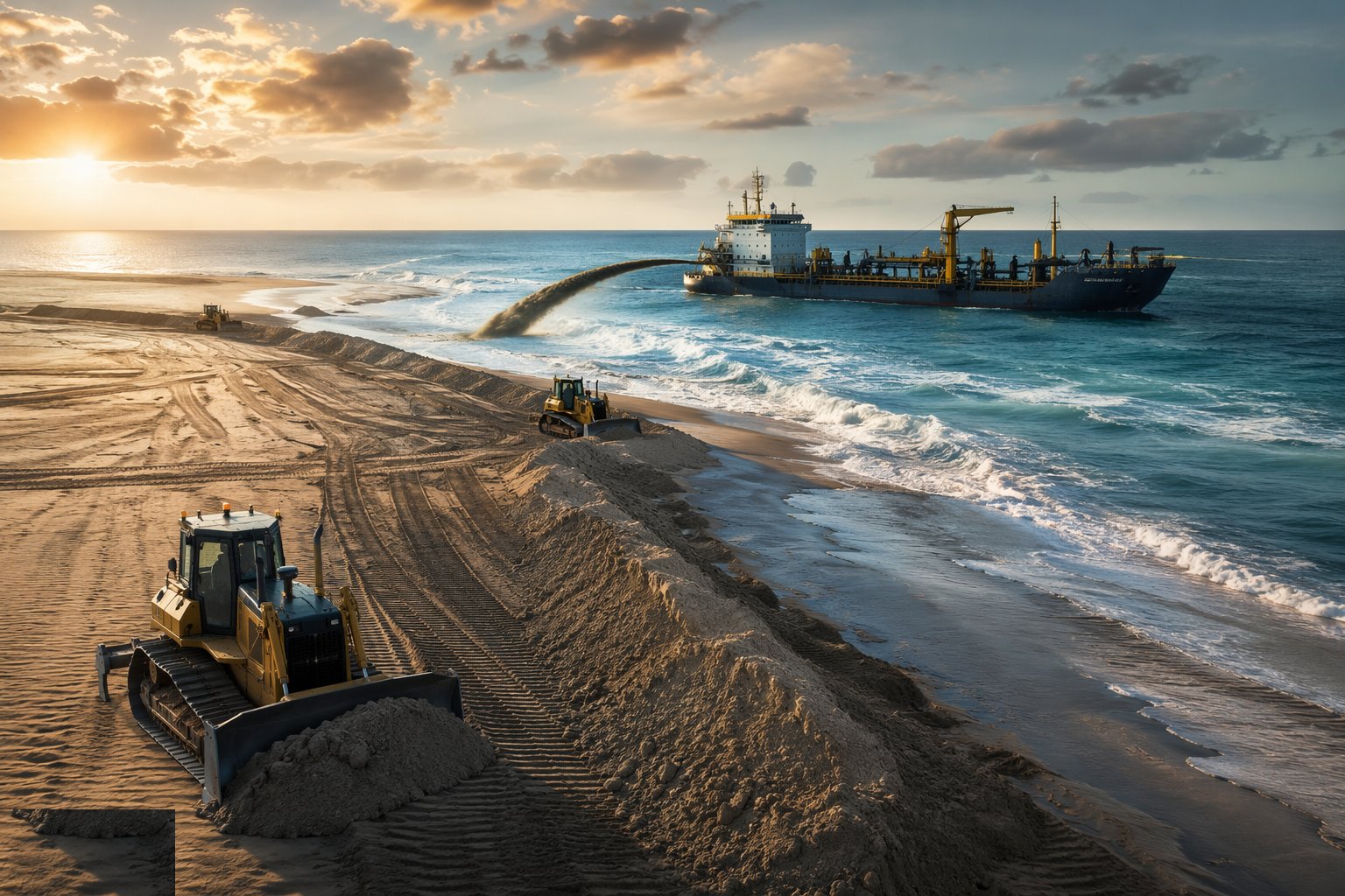 Dredge and deliver the fill — Beach Management & Nourishment, step 3