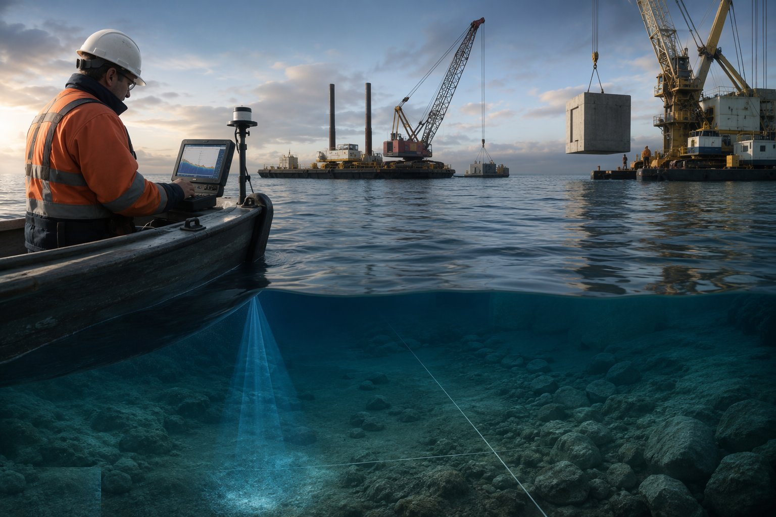 Survey the seabed and prepare the foundation — Breakwaters & Groynes, step 1