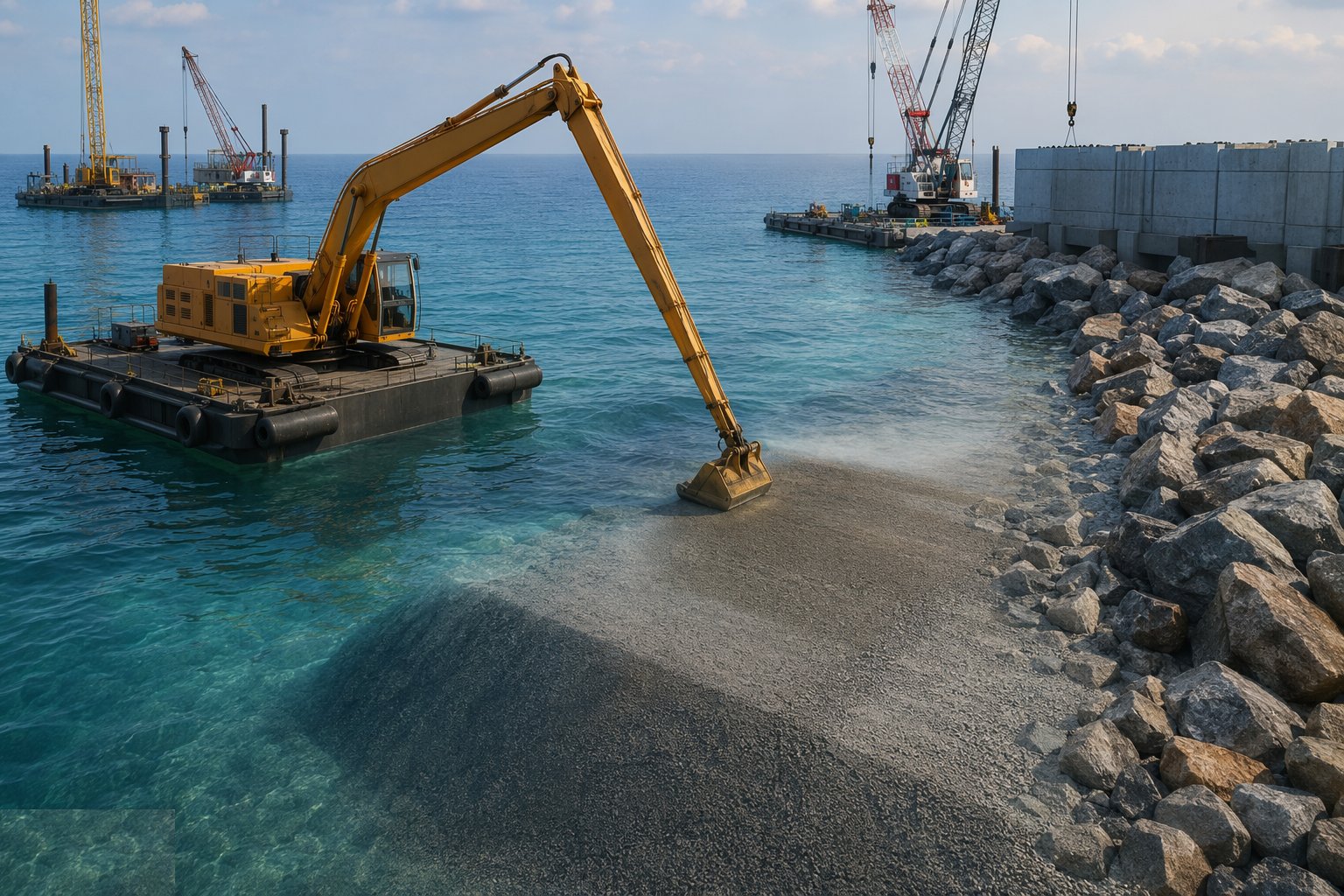 Place the underlayer and profile the bed — Breakwaters & Groynes, step 4