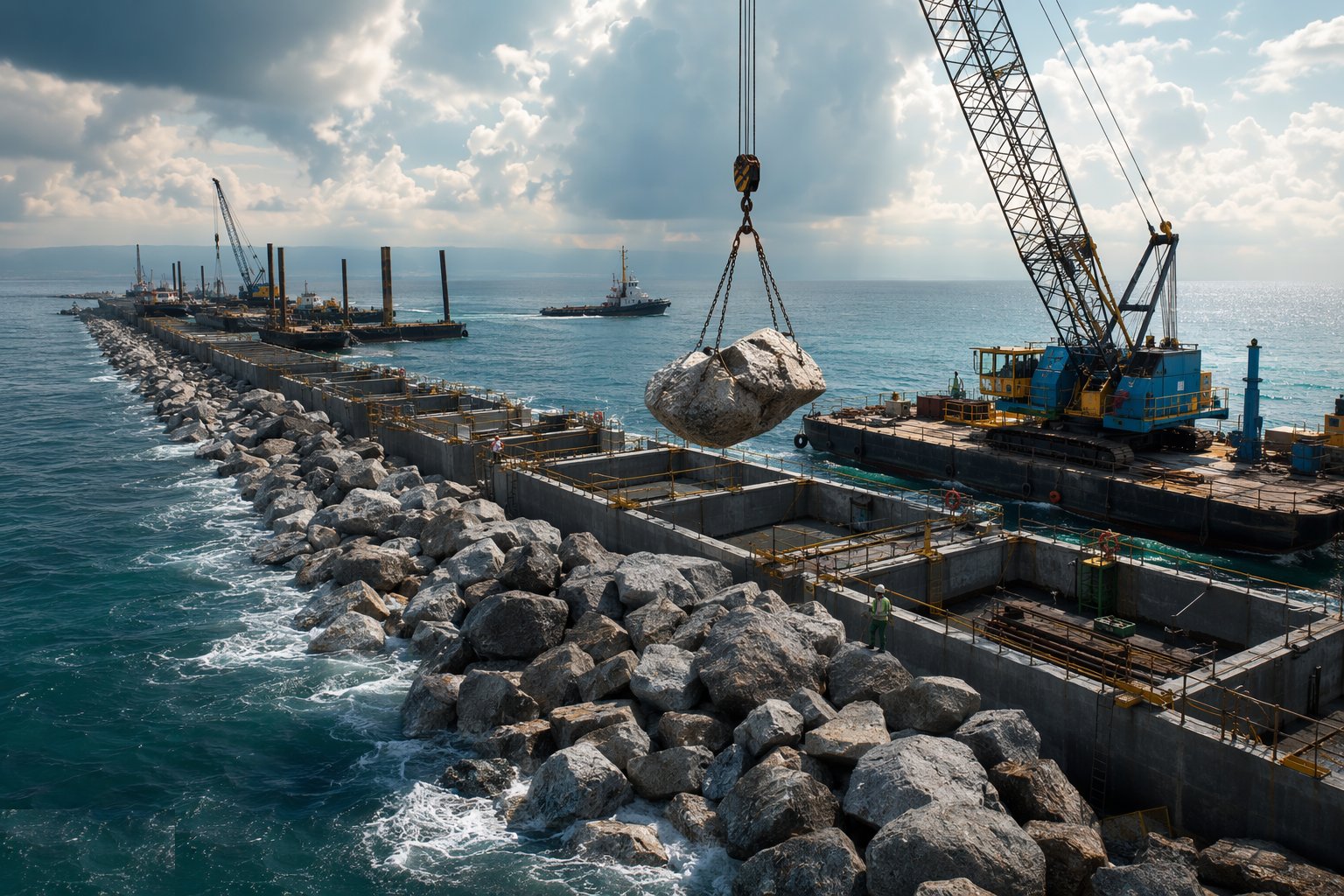 Place the armour: rock or concrete units — Breakwaters & Groynes, step 5