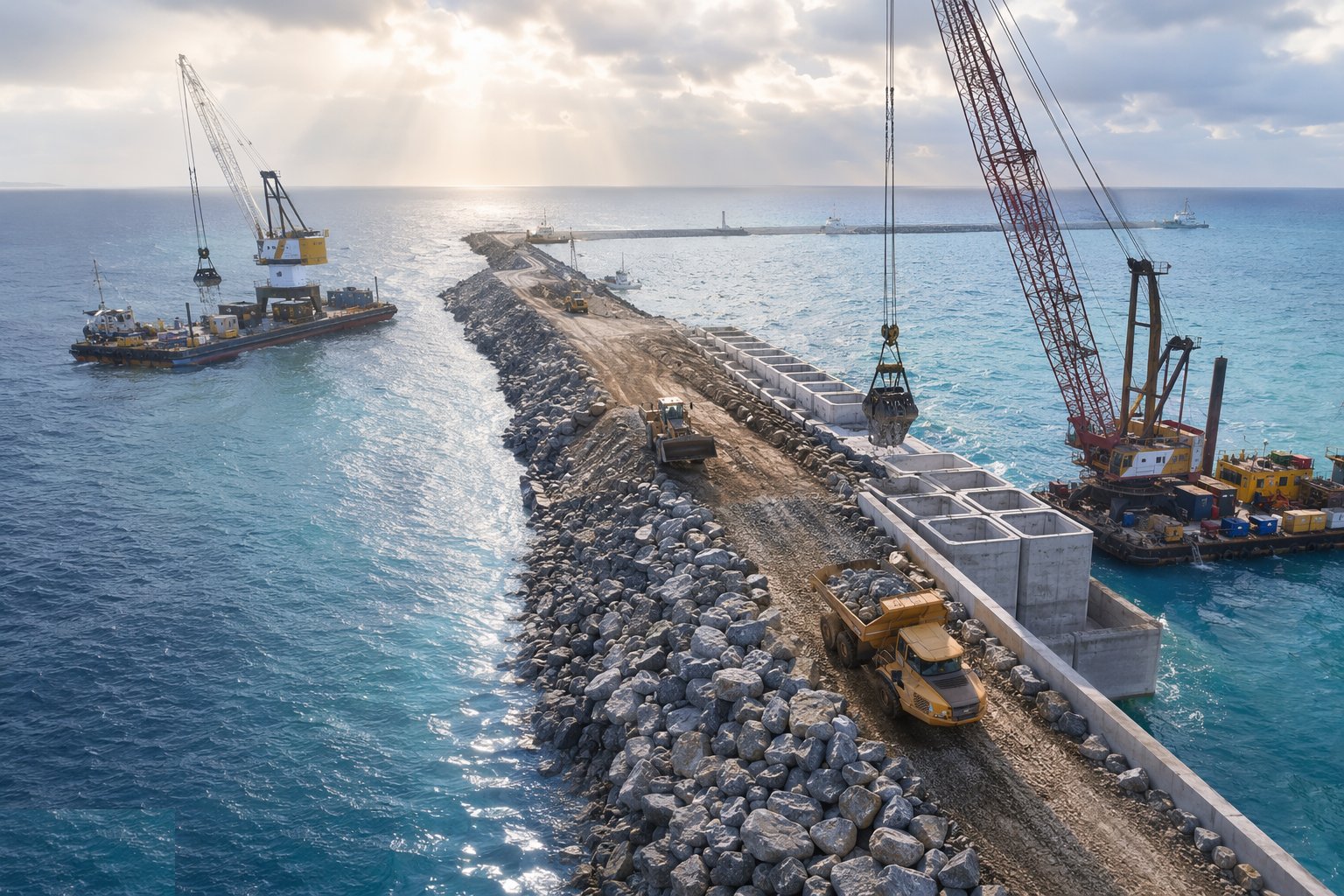 Build the crest, the head and the terminations — Breakwaters & Groynes, step 6
