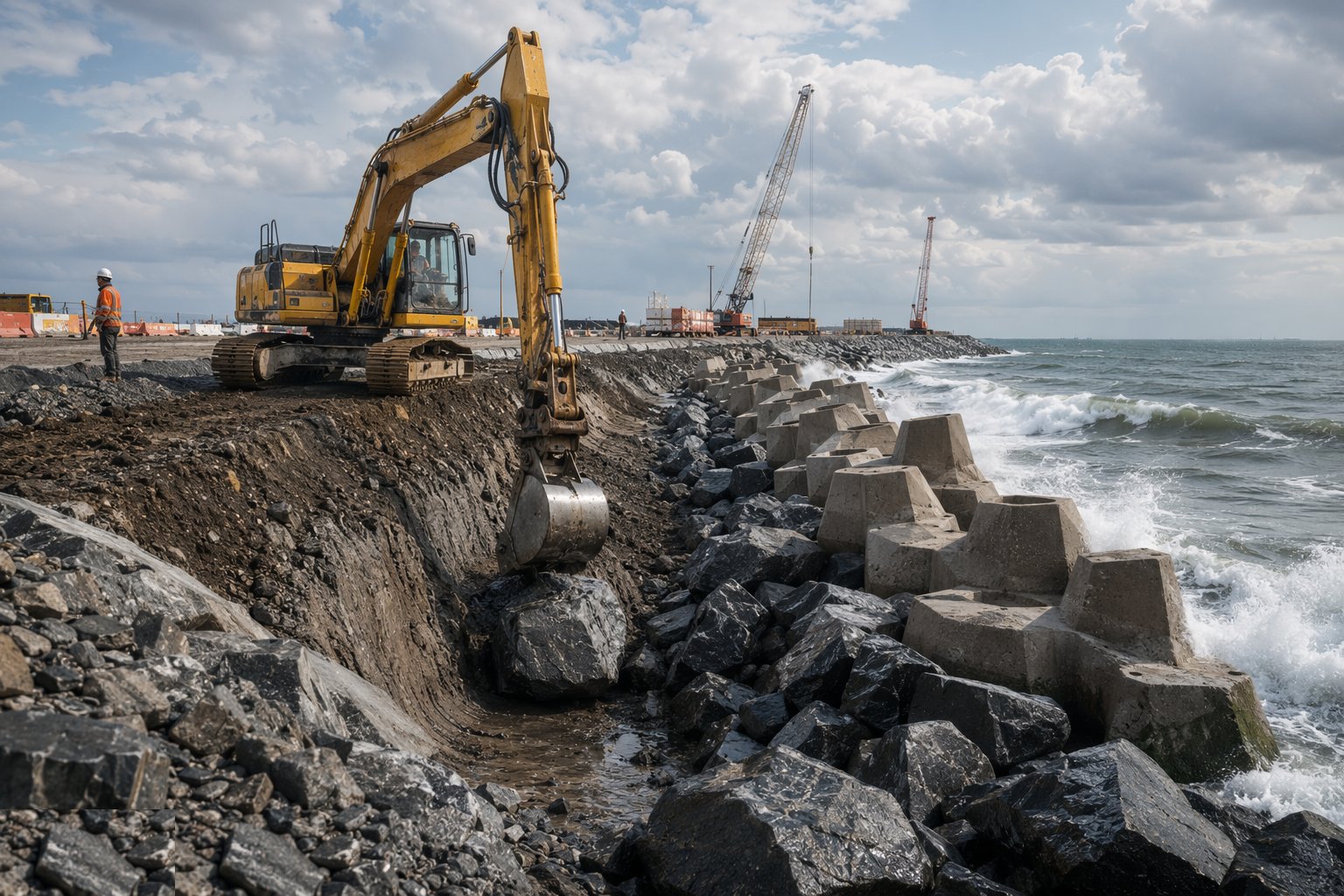 Excavate and protect the toe — Sea Walls & Revetments, step 3