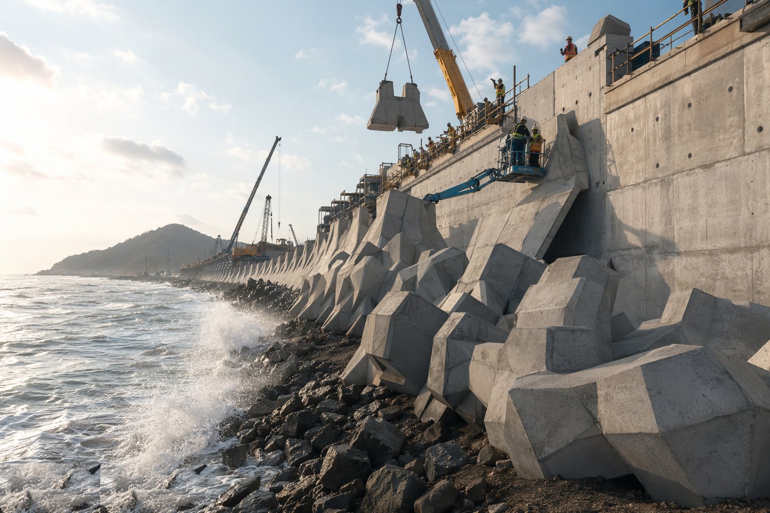 Build the face: pour the wall or place the armour — Sea Walls & Revetments, step 5