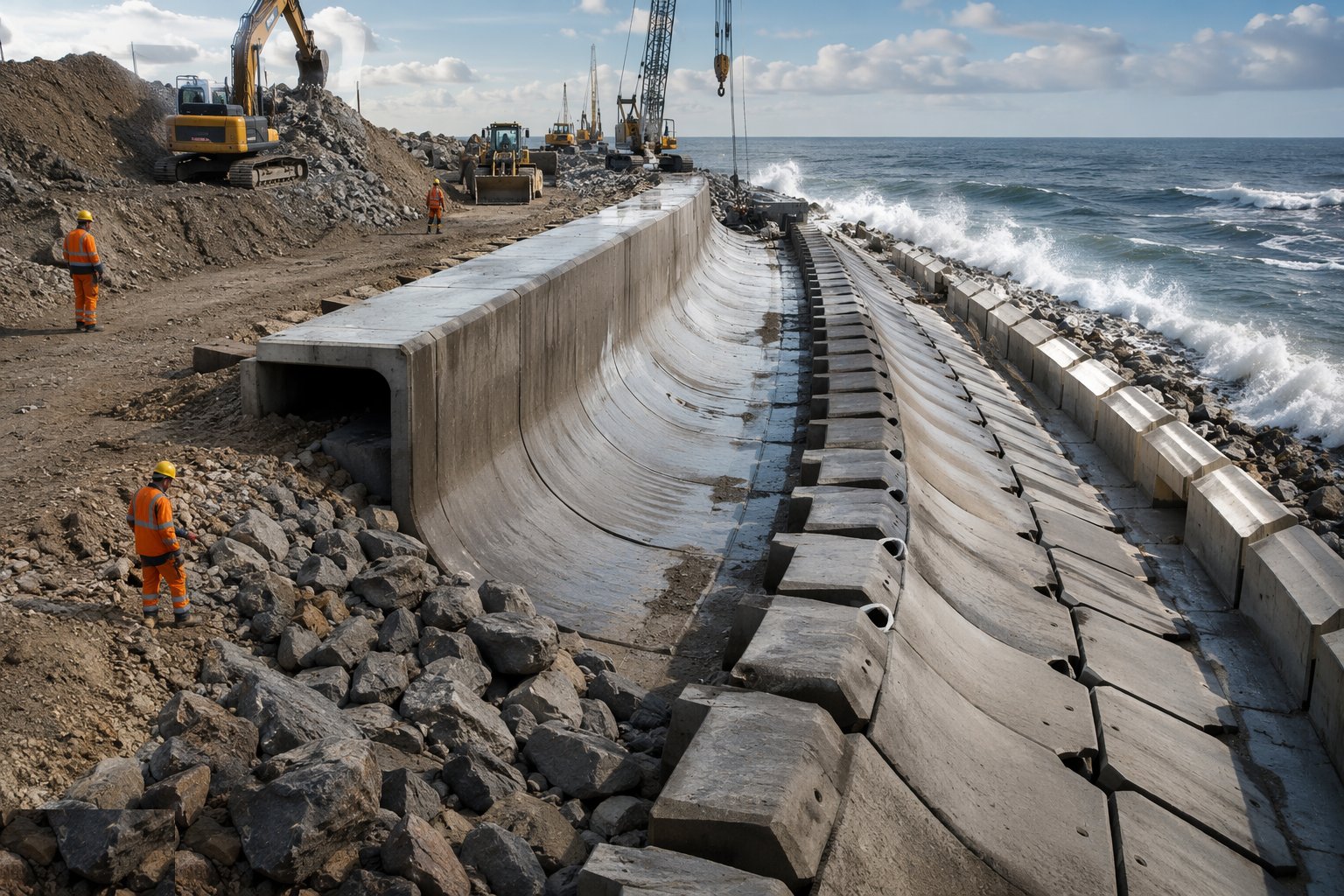 Form the crest, the wave return and the drainage — Sea Walls & Revetments, step 6