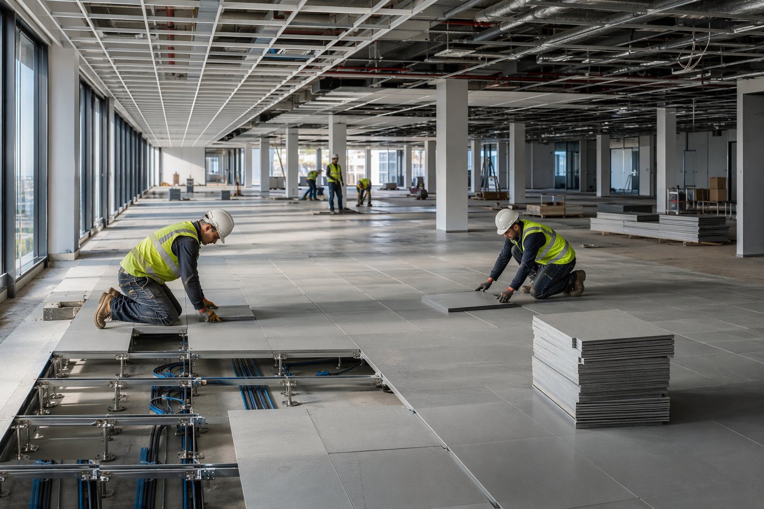 Install the raised access floor — Cat A Fit-Out, step 2