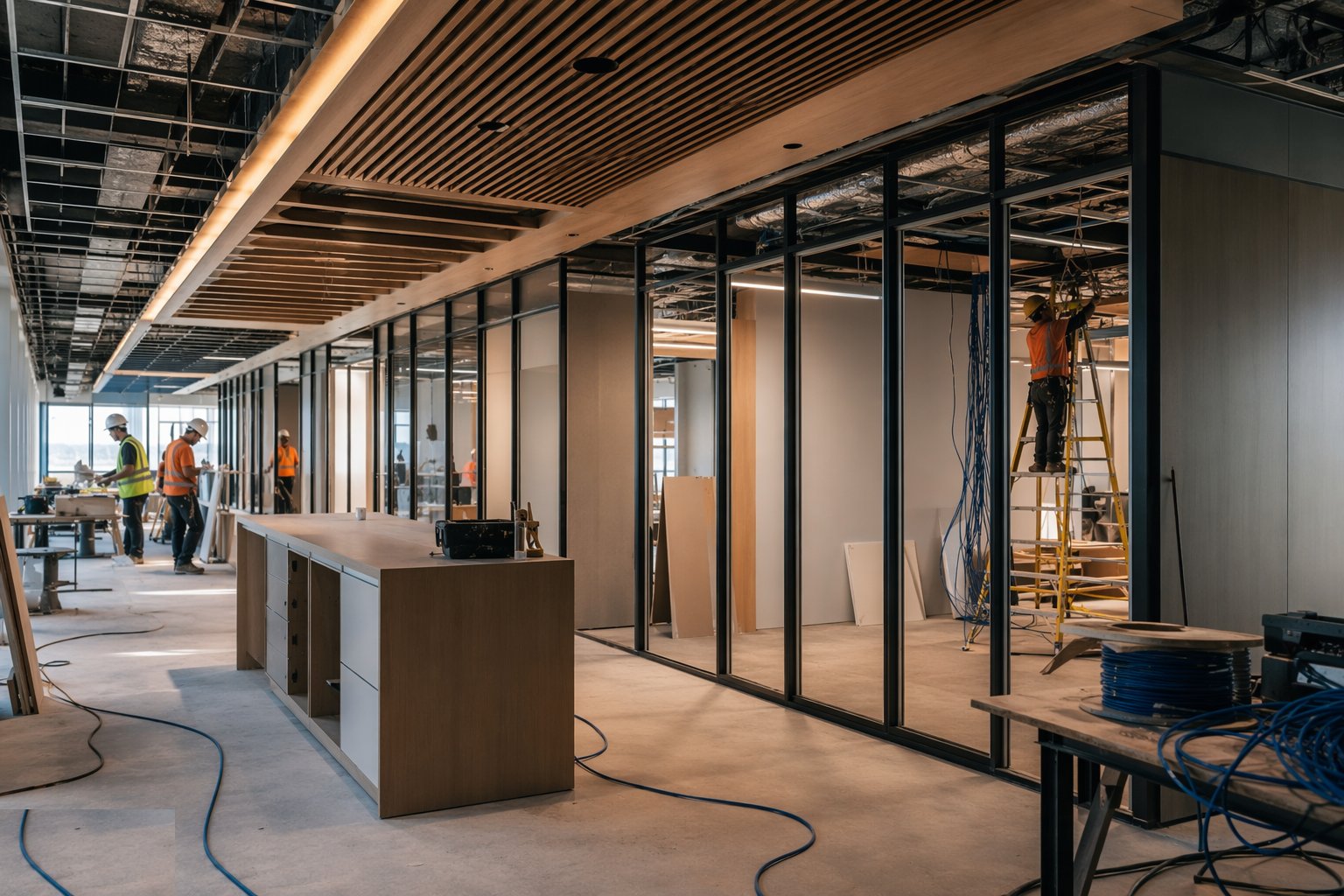 Build the partitions, ceilings and joinery — Cat B Fit-Out, step 5