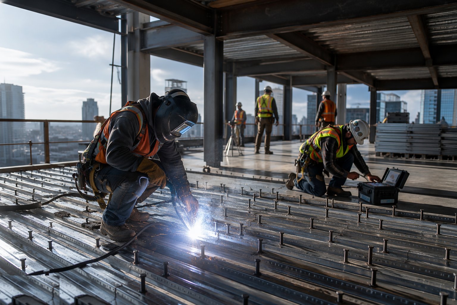 Weld the shear studs and test them — Floor Plates & Composite Decks, step 2