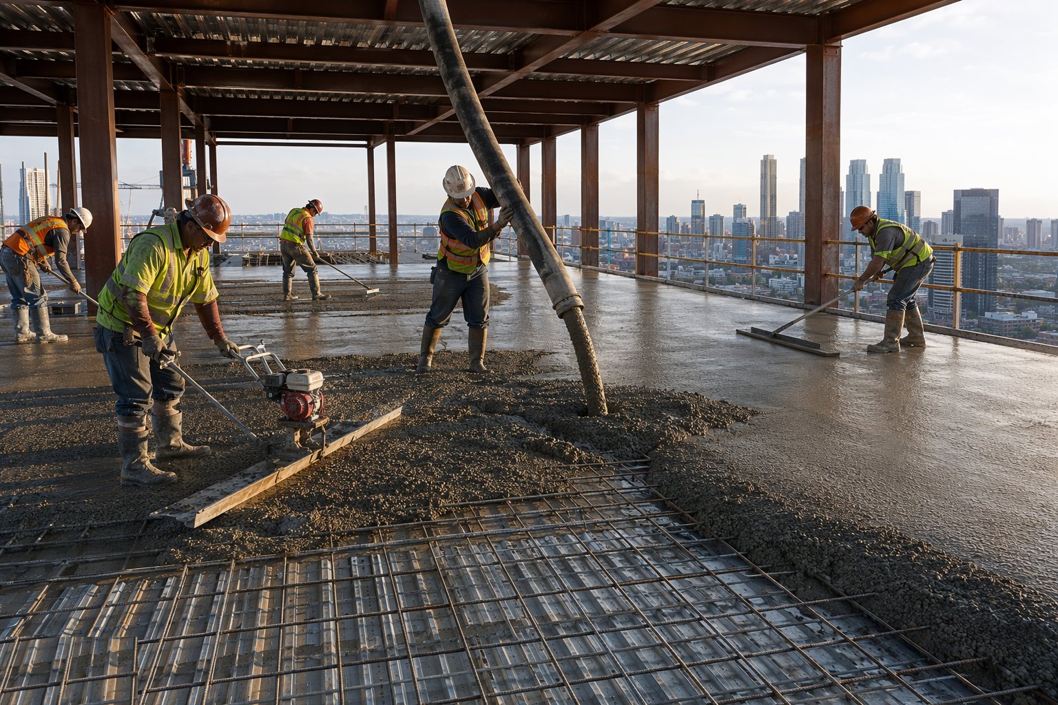 Pour, compact and level the slab — Floor Plates & Composite Decks, step 4