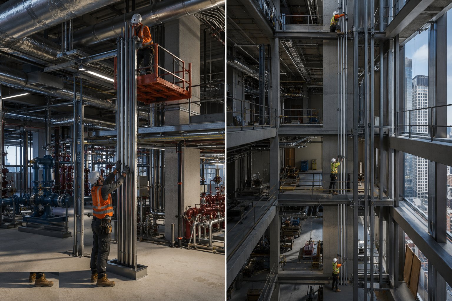 Install the risers top-down or bottom-up — Commercial MEP & Vertical Distribution, step 2
