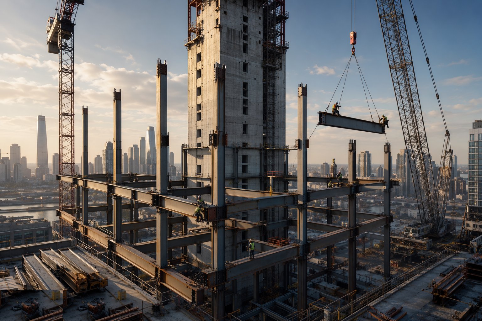 Erect columns and beams in a stable sequence — Long-Span Structural Frames, step 2