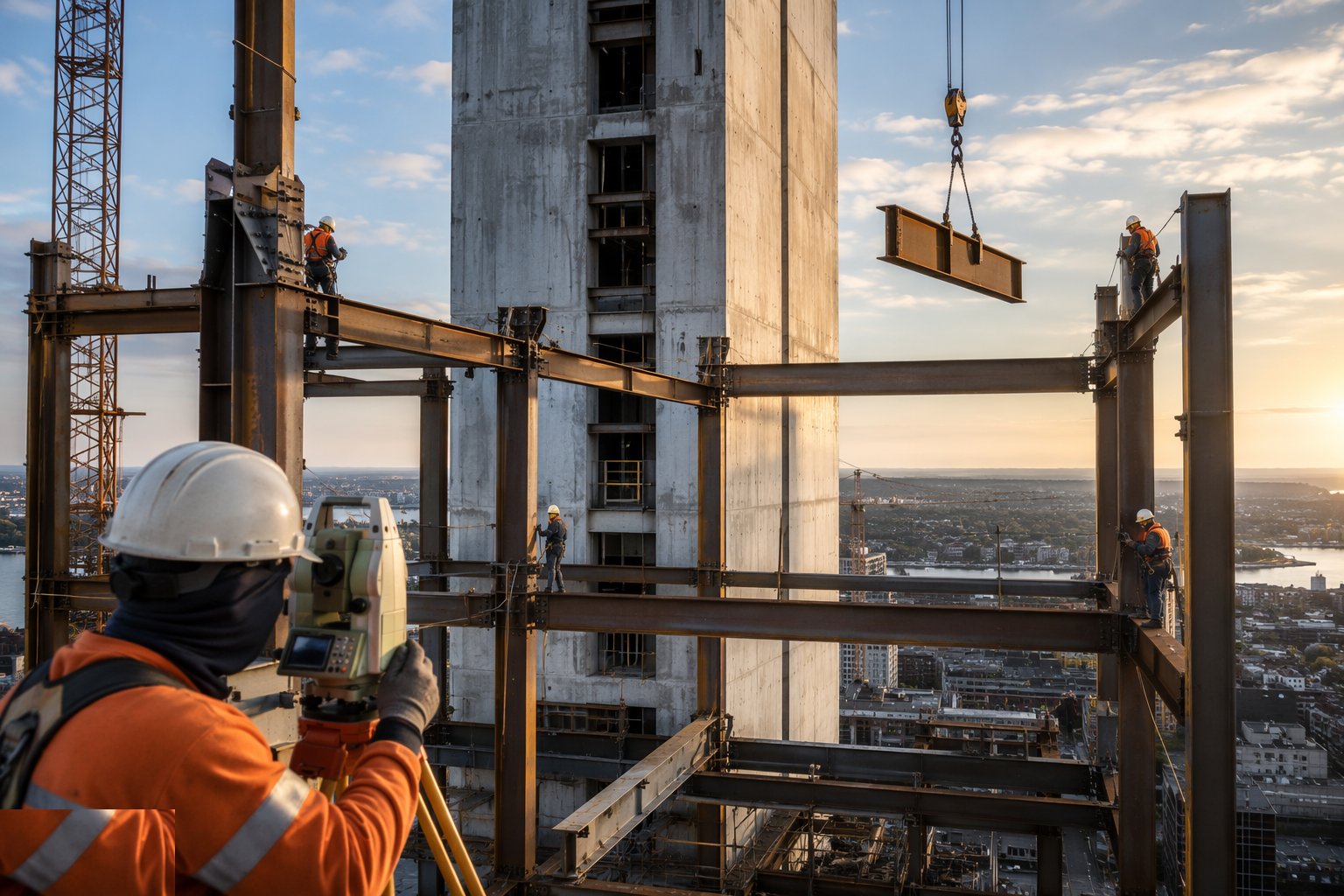 Survey and correct the alignment, tier by tier — Long-Span Structural Frames, step 4