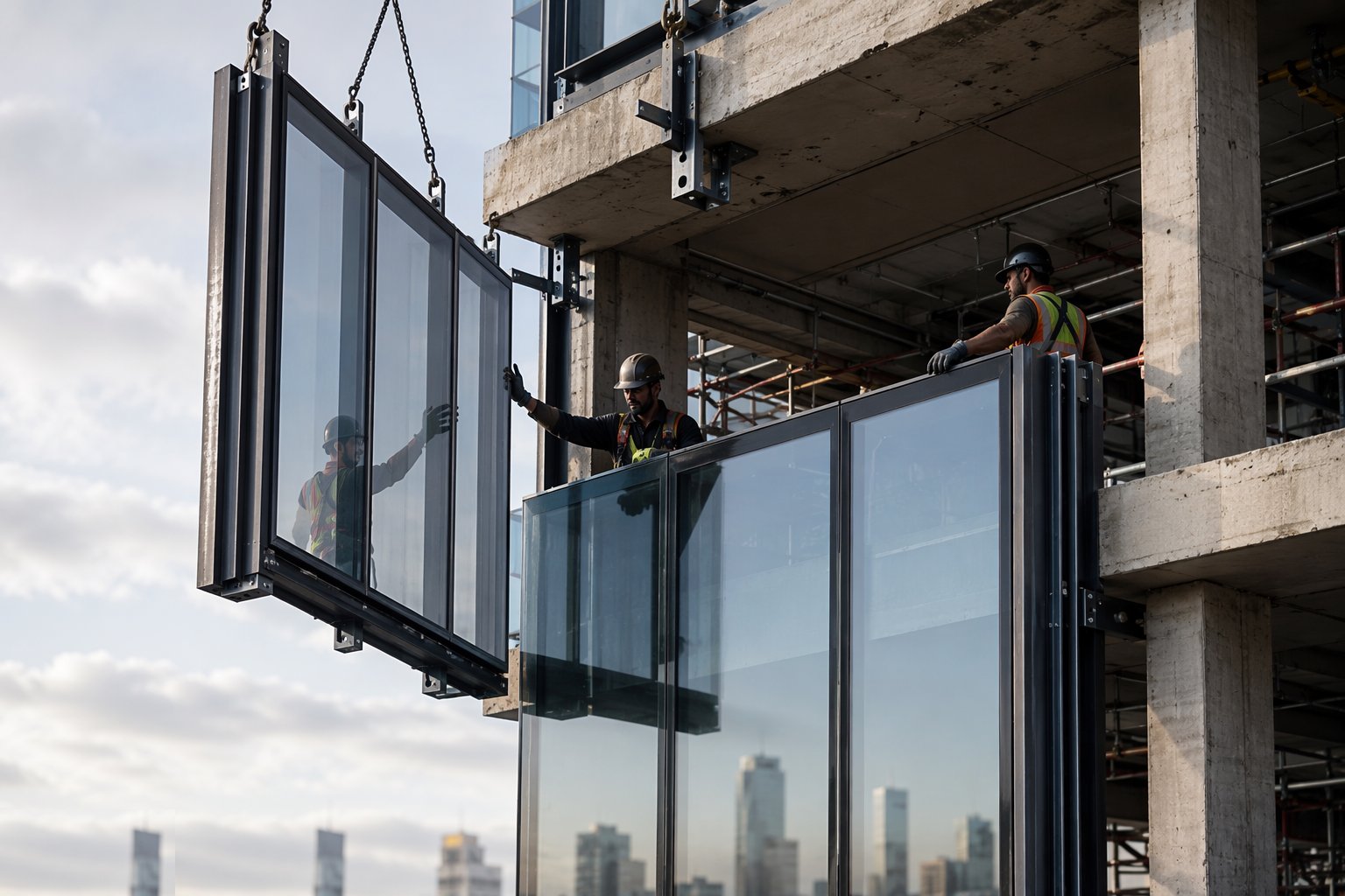 Hook, align and interlock the panels — Curtain Walling & Unitised Façades, step 4