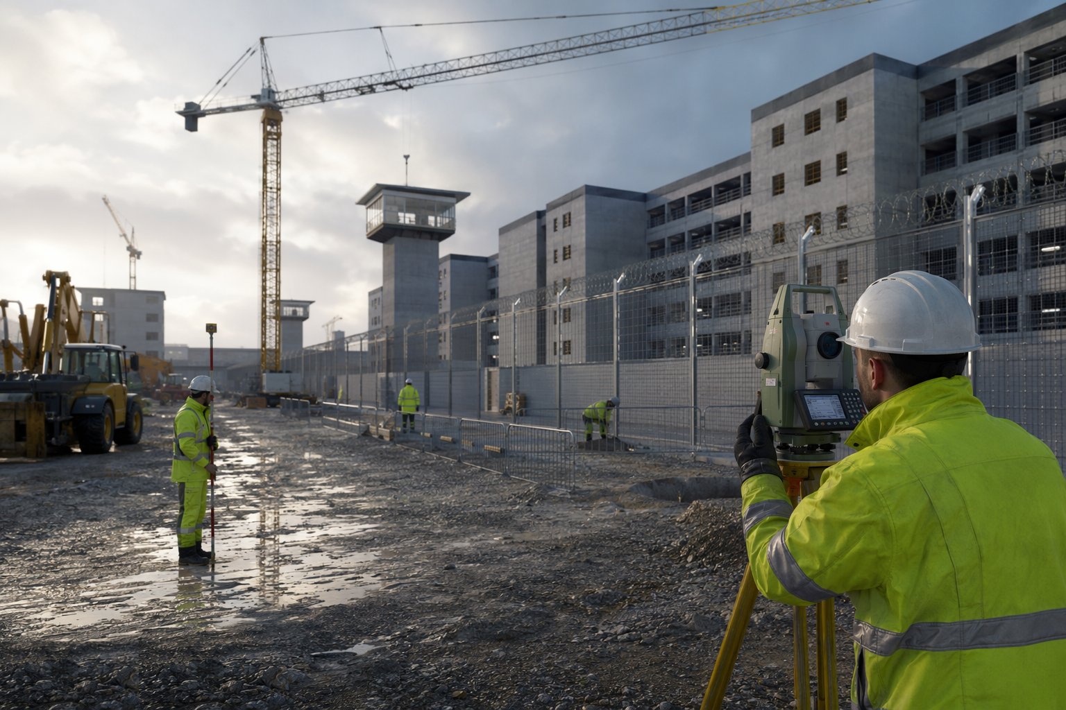 Zone the site and fix the secure line — Prison Construction, step 1