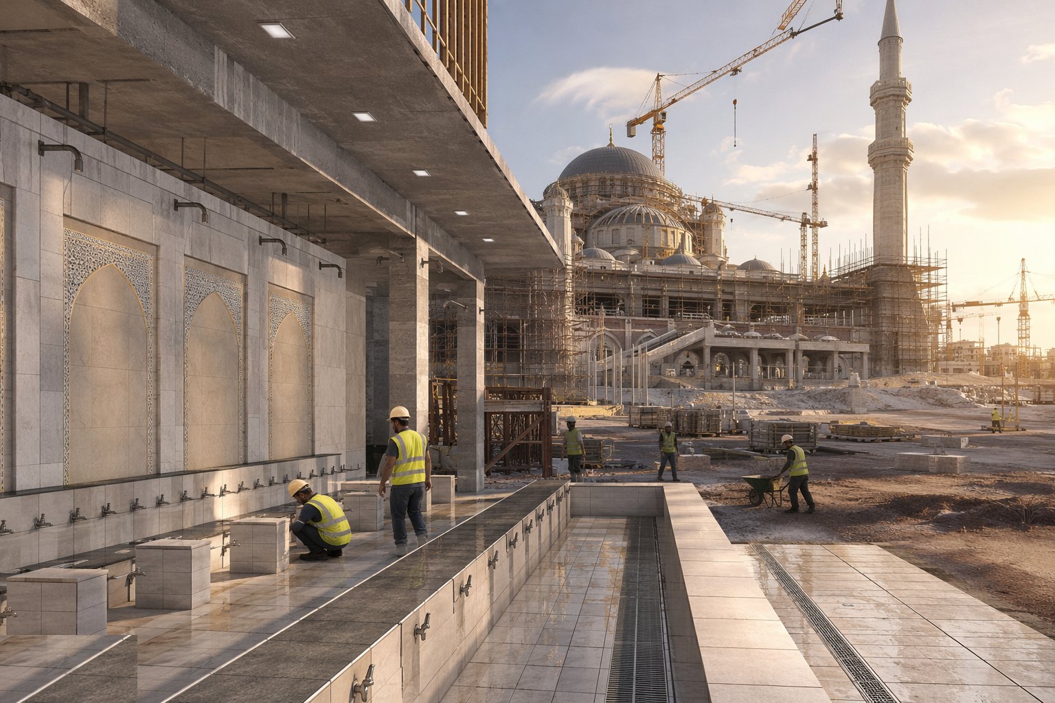 Build the ritual service areas: ablution, kitchens and washing facilities — Places of Worship Construction, step 4