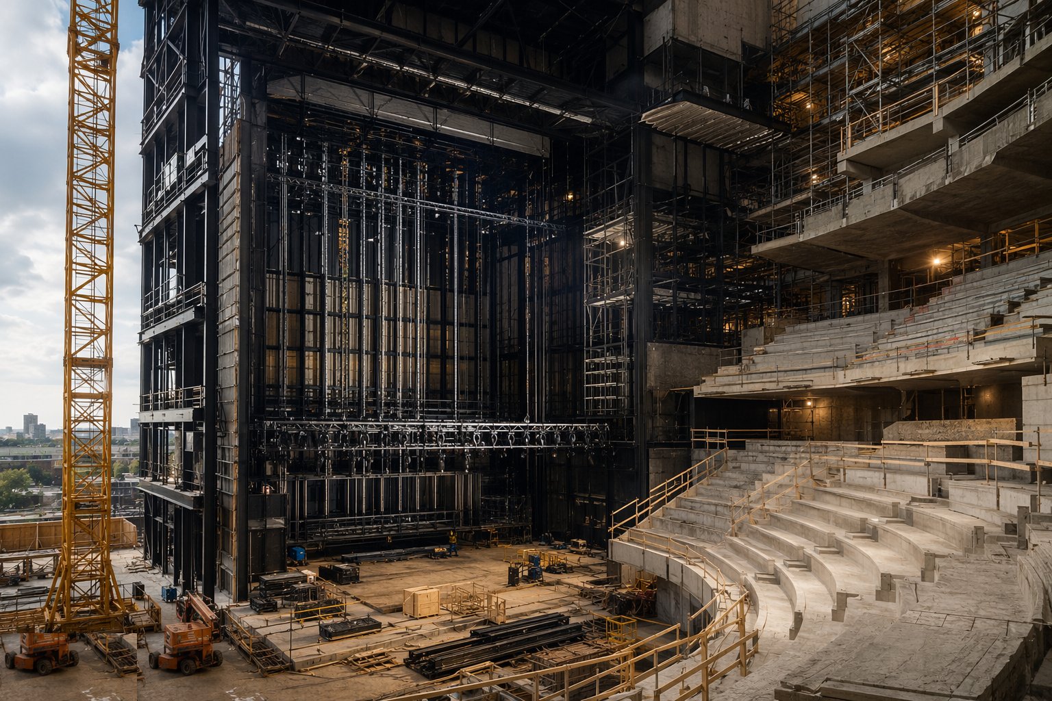 Install the fly tower and the stage machinery — Theatres & Performance Space Construction, step 3