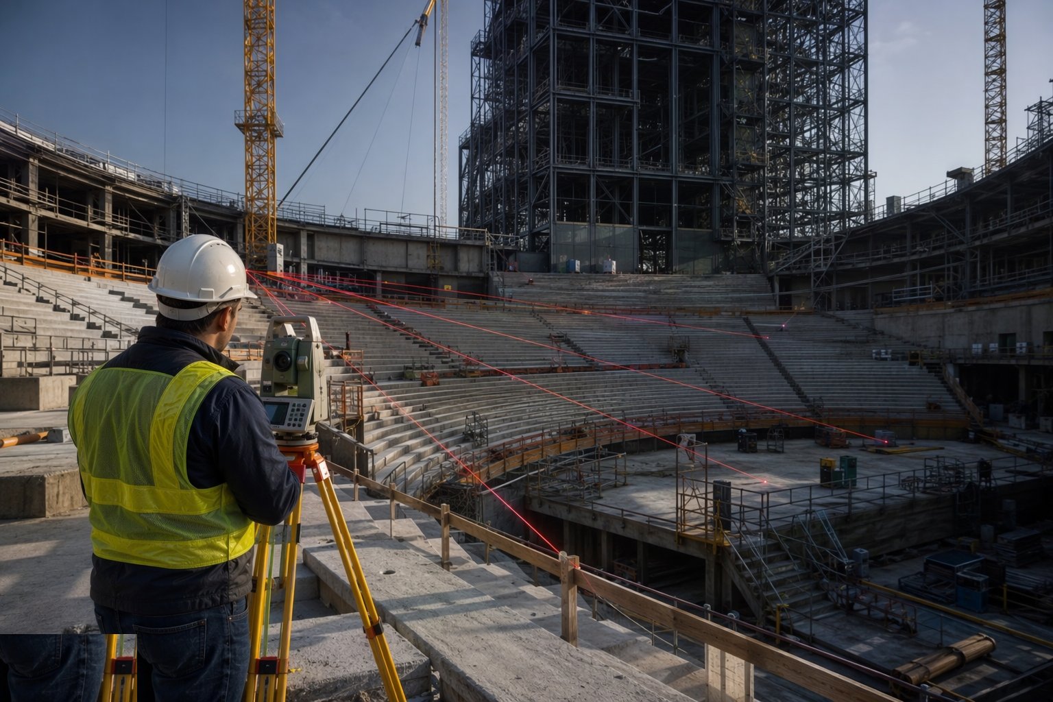 Build the raked seating and prove the sightlines — Theatres & Performance Space Construction, step 4
