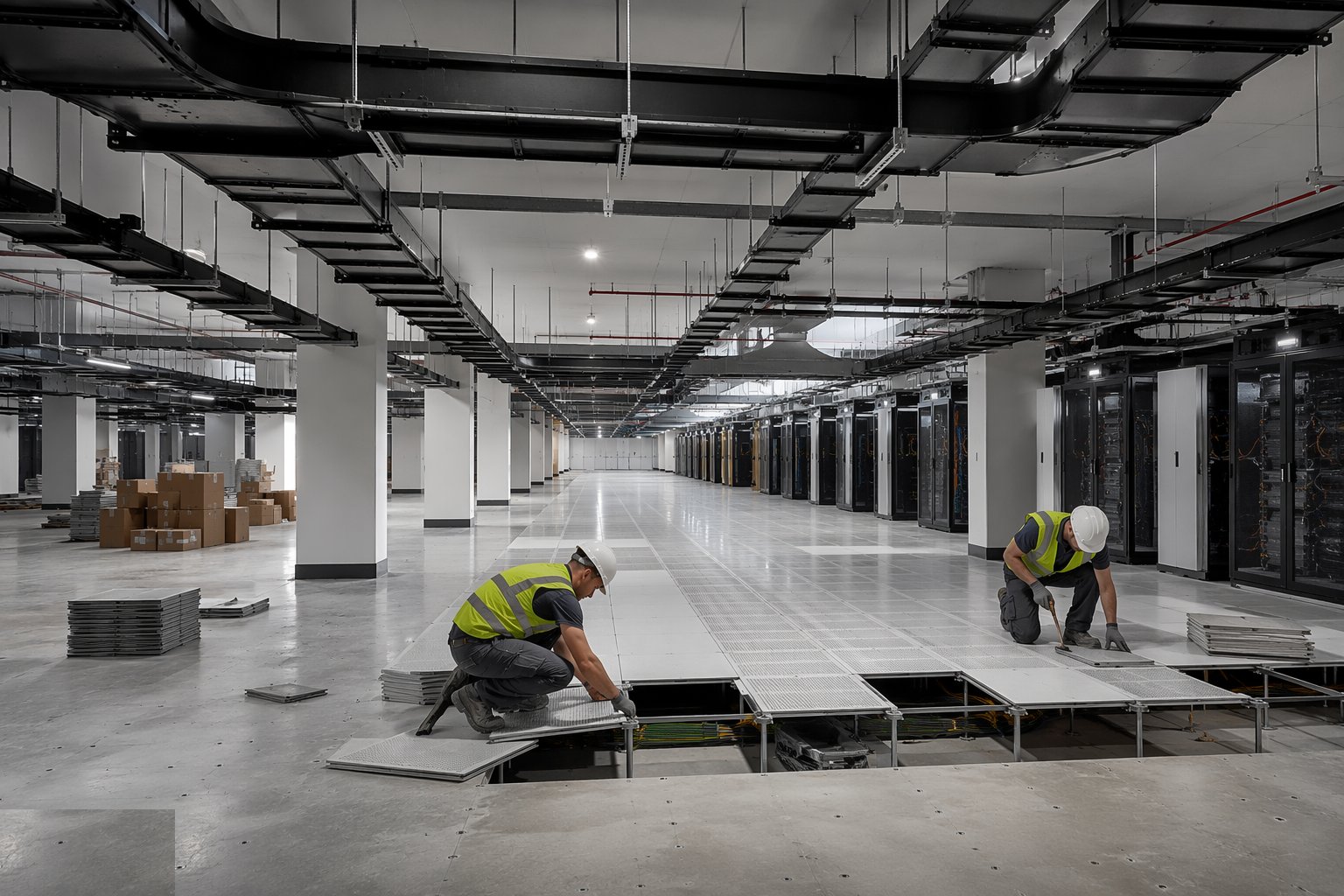 Install raised floors or prepare the slab — White-Space Fit-Out, step 3