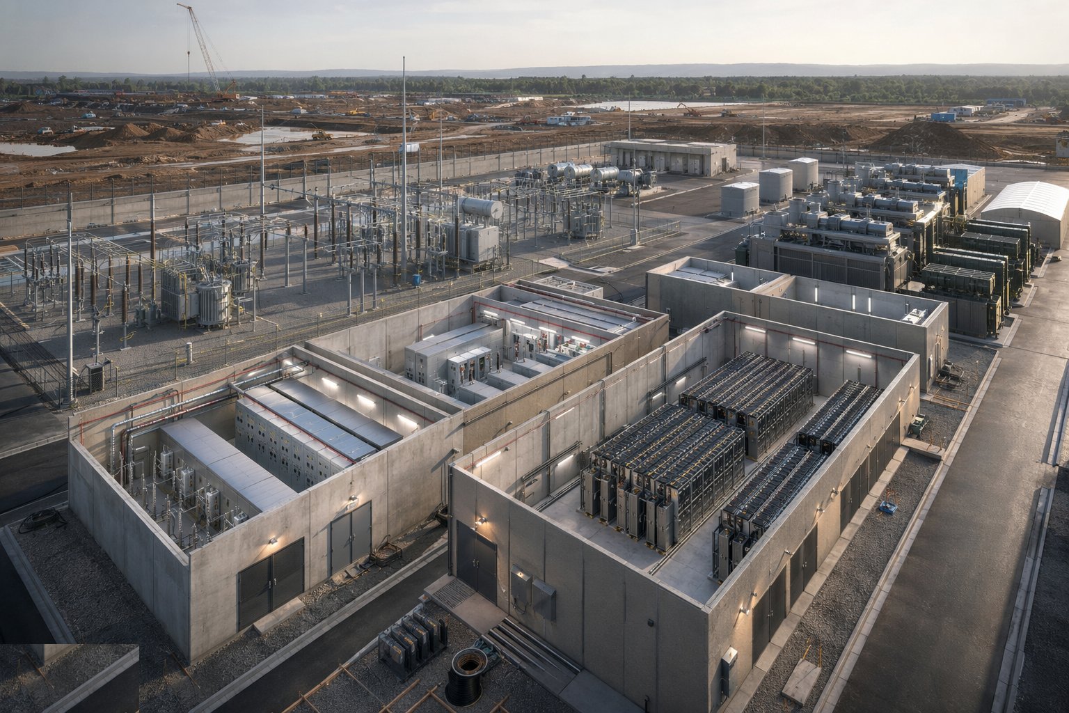Build the substations and electrical rooms — Power Infrastructure, step 2