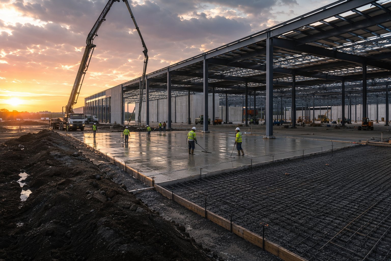 Prepare the subgrade and pour the slab — Data Hall Shell & Structure, step 2