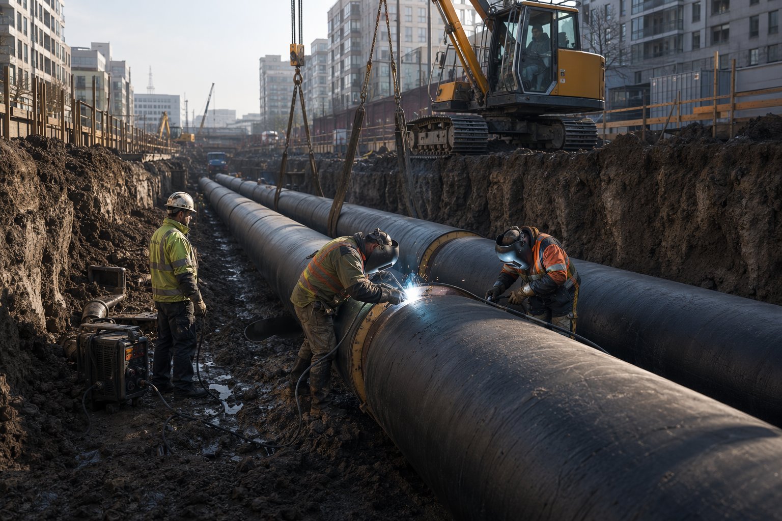 Lay, align and weld the pipe strings — District Heating & Cooling Networks, step 3