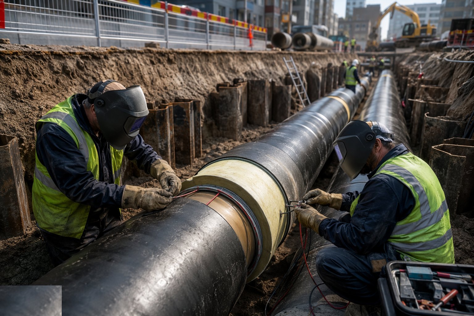 Insulate the field joints and connect the alarm wires — District Heating & Cooling Networks, step 4