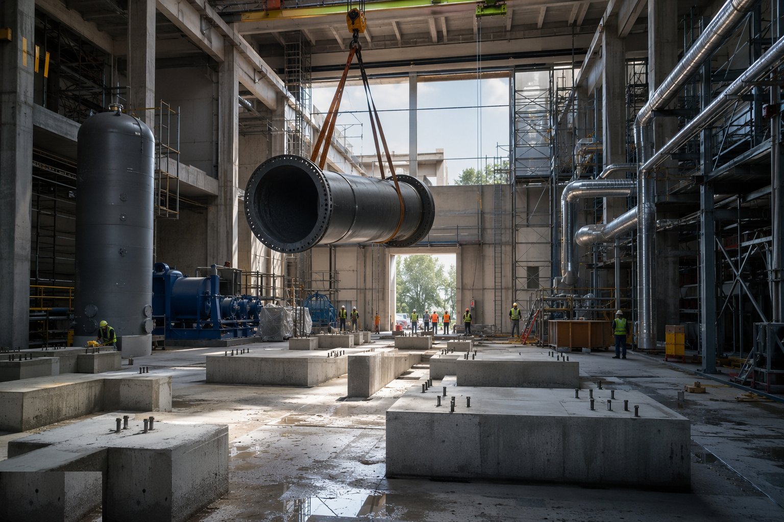 Cast the bases and prepare the lift route — Energy Centre Construction, step 1
