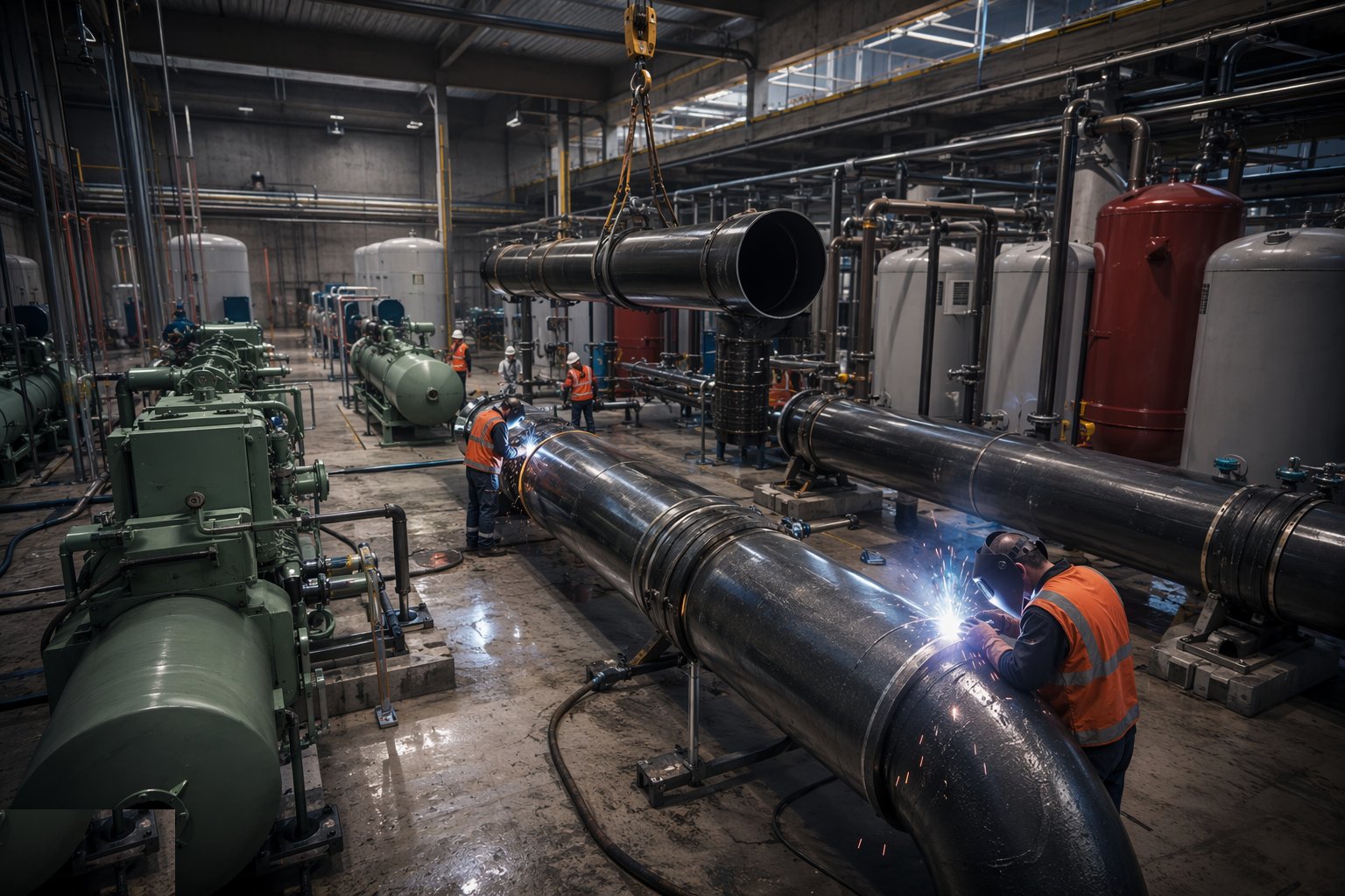Install pipework, flues and stacks — Energy Centre Construction, step 3
