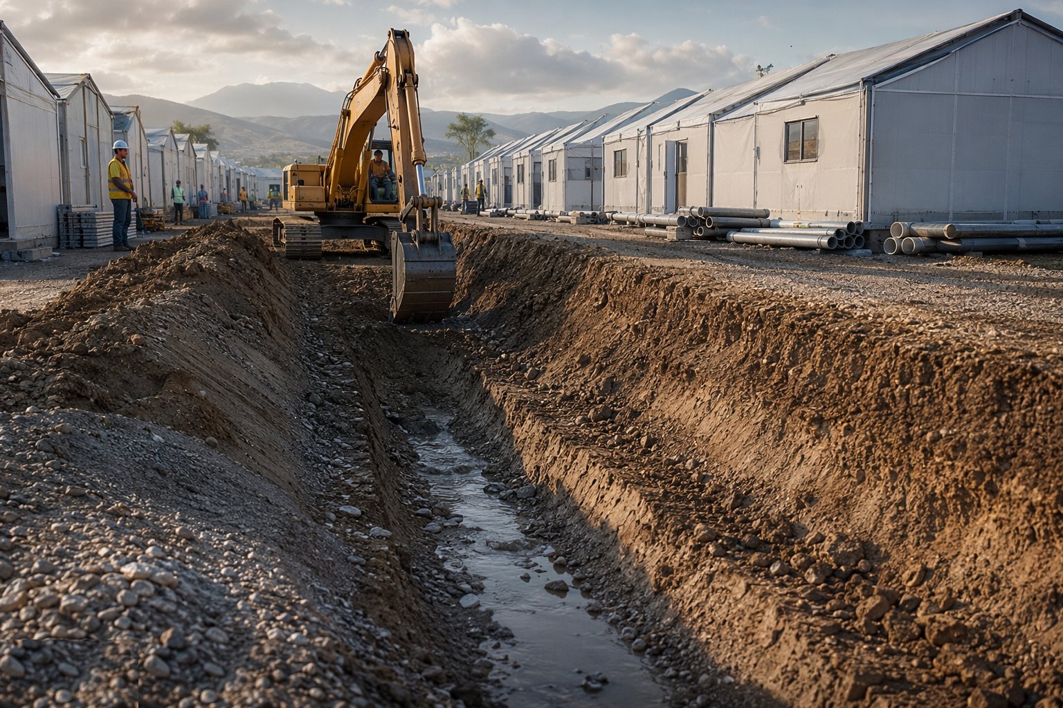 Cut the access and drain the ground — Temporary Shelter & Settlement Construction, step 3