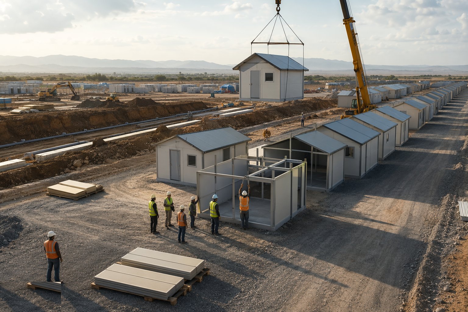 Erect the shelters, plot by plot — Temporary Shelter & Settlement Construction, step 5