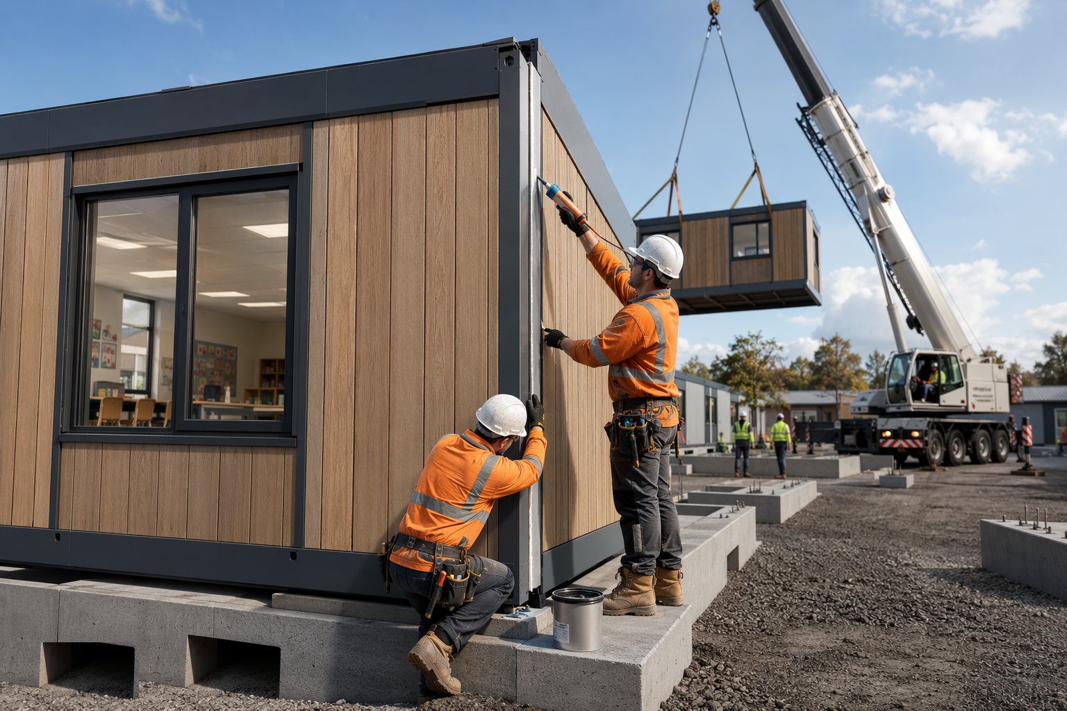 Stitch, weather and fire-stop the joints — Modular Classrooms & Off-Site Solutions, step 5