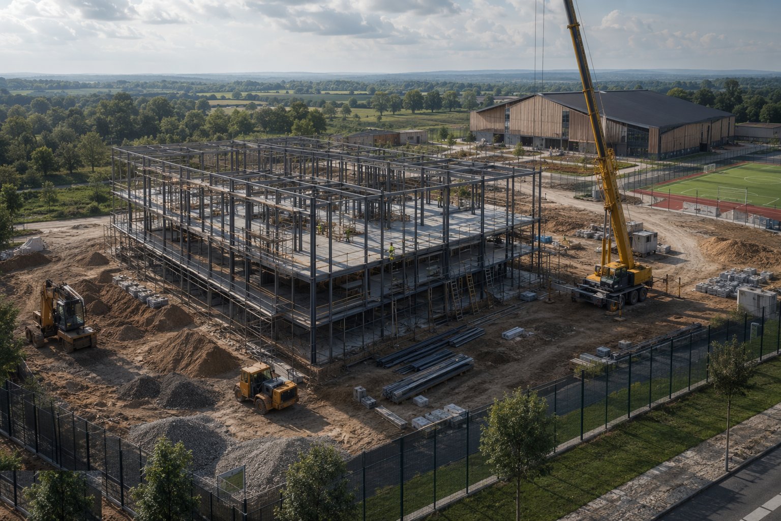 Build the teaching wing structure — School Construction, step 3