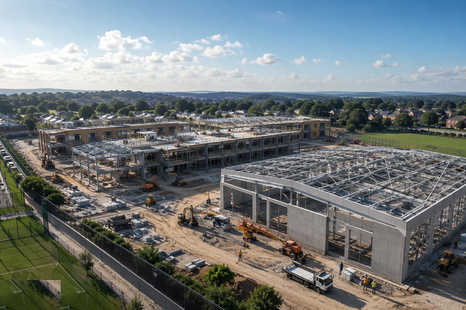 Build the hall and long-span specialist spaces — School Construction, step 5