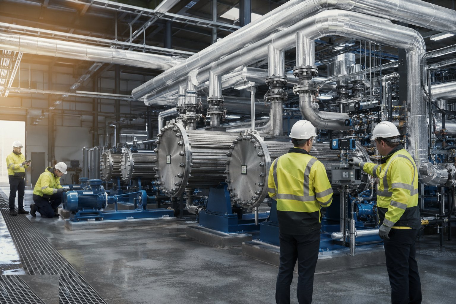 Install and pressure-test the mechanical plant — Geothermal Plant, Connection & Commissioning, step 1