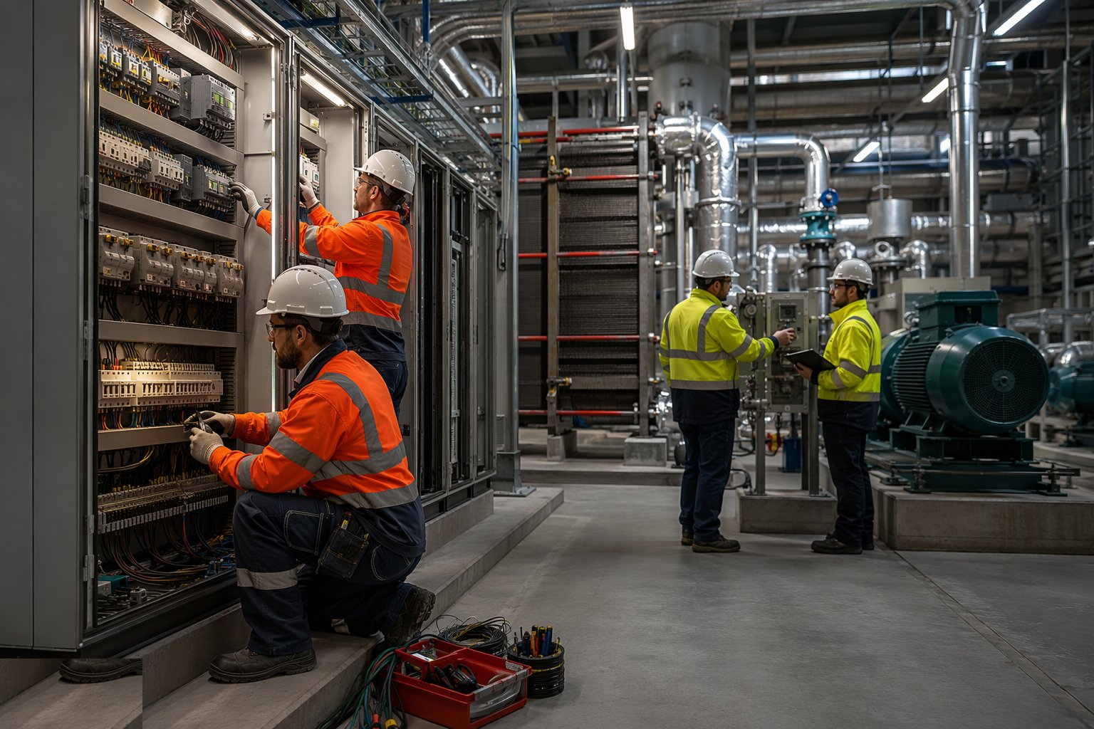 Complete the electrical and controls works — Geothermal Plant, Connection & Commissioning, step 2