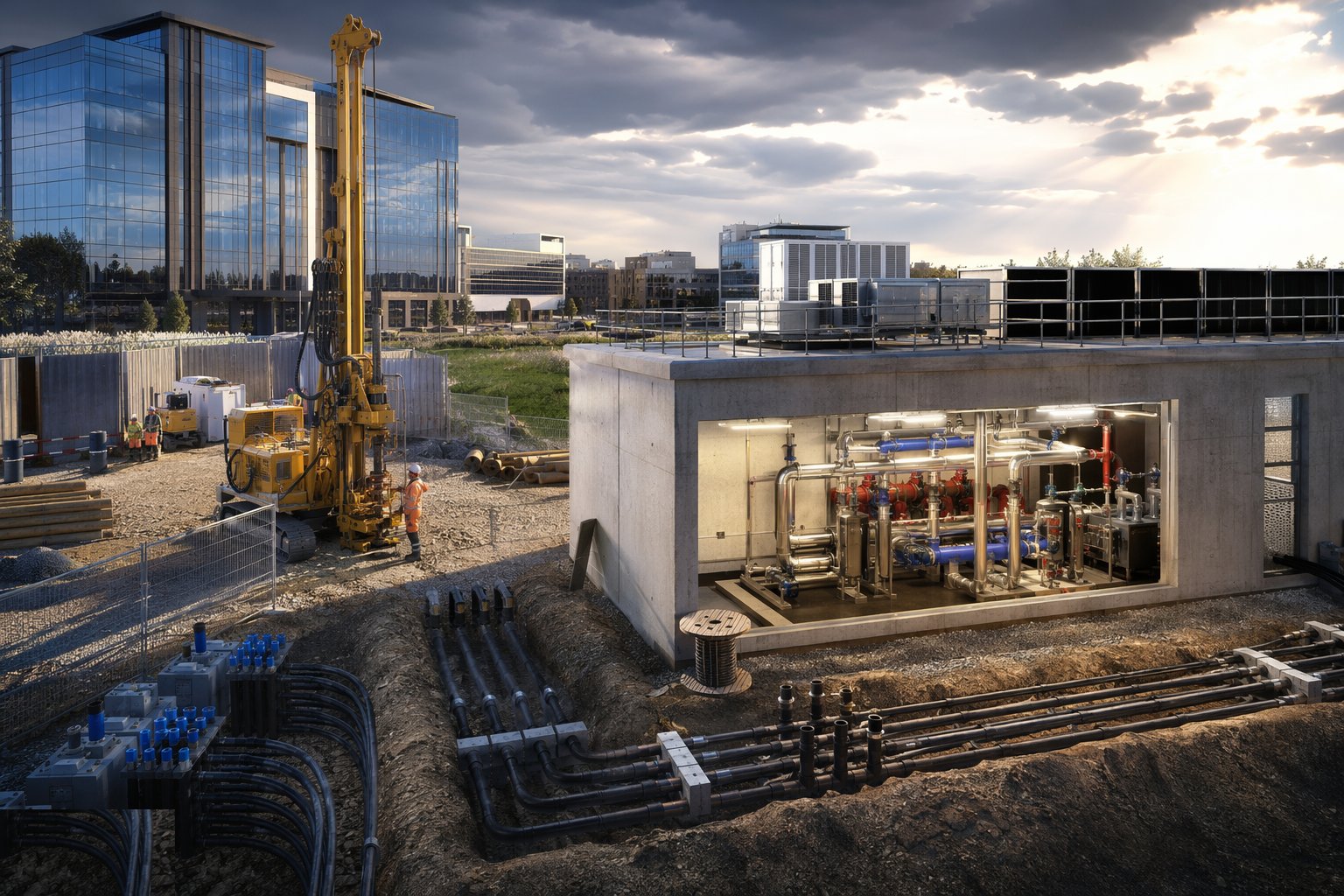 Build the energy centre or the loop connections — Shallow Geothermal — Commercial & District Schemes, step 6