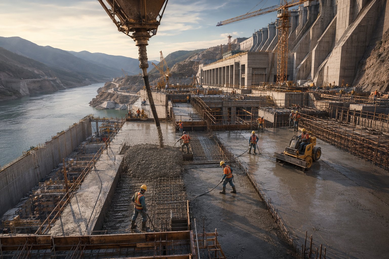Place and compact the concrete or fill — Dam & Powerhouse Civils, step 3