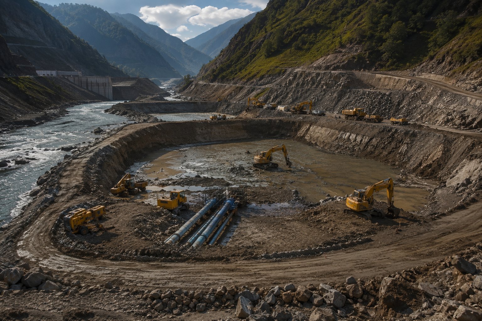 Build the downstream cofferdam and dewater — River Diversion & Cofferdams, step 4