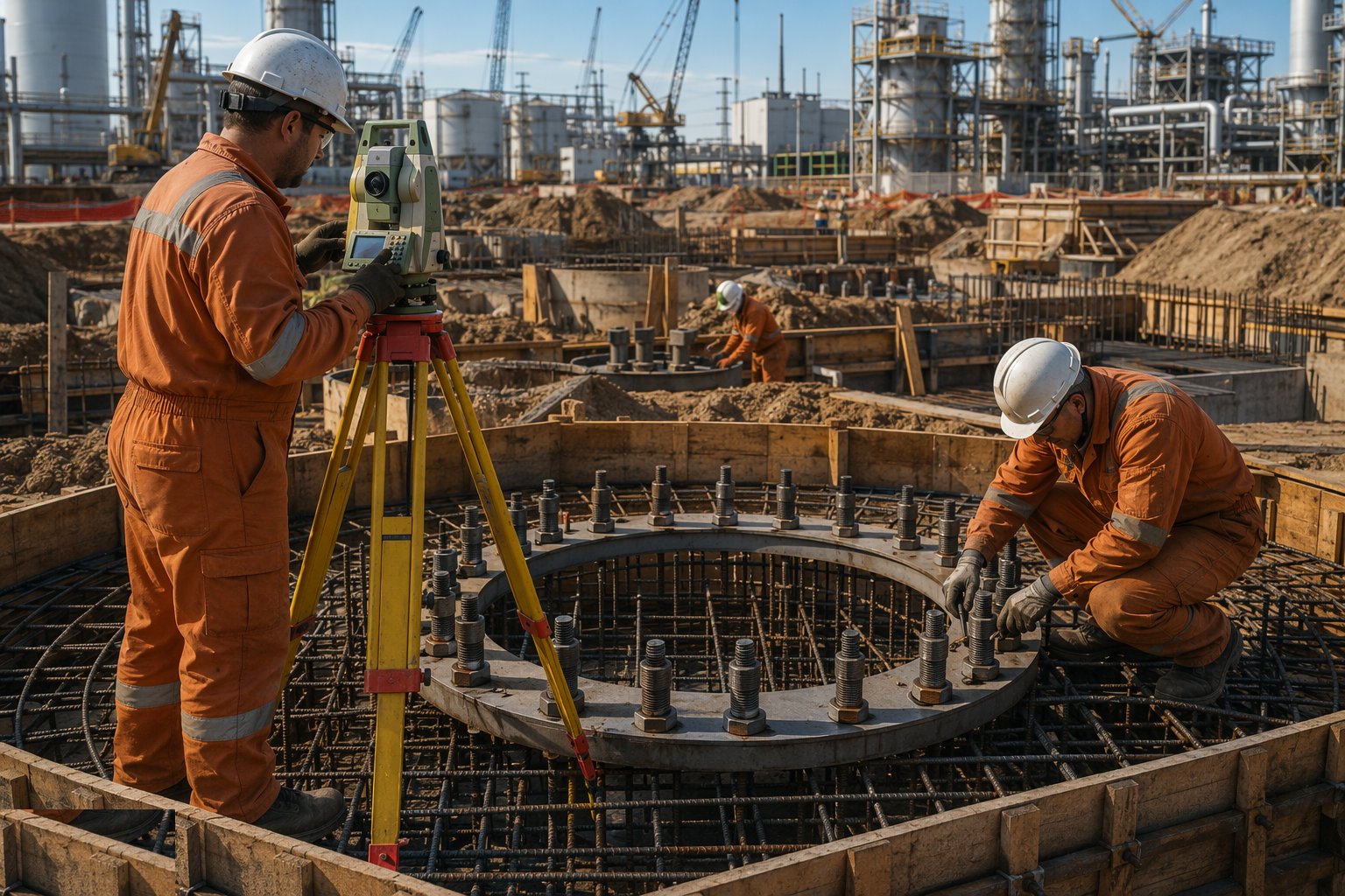 Survey and secure the anchor bolts — Heavy Civils & Foundations, step 4